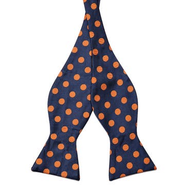 Navy Blue & True Orange Polka Dot Silk Self-Tie Bow Tie
