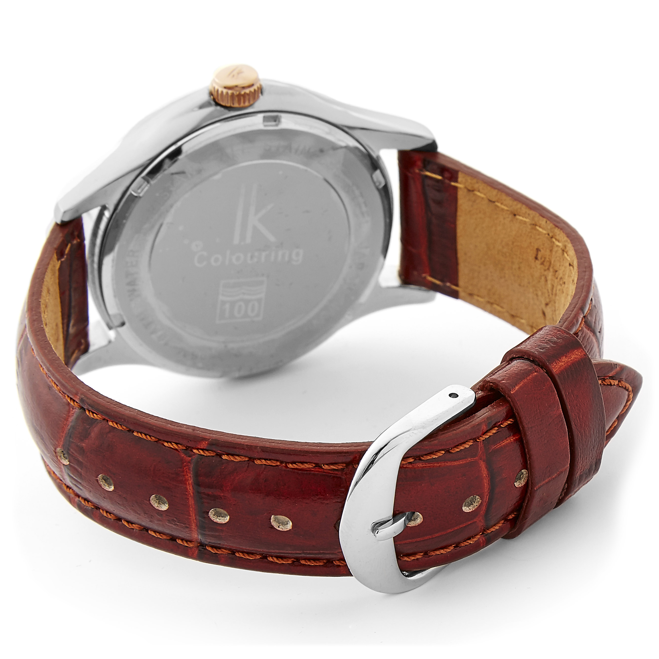 Ρολόι Χειρός Με Κόκκινο Δερμάτινο Λουράκι και Χρυσές Αποχρώσεις - 3