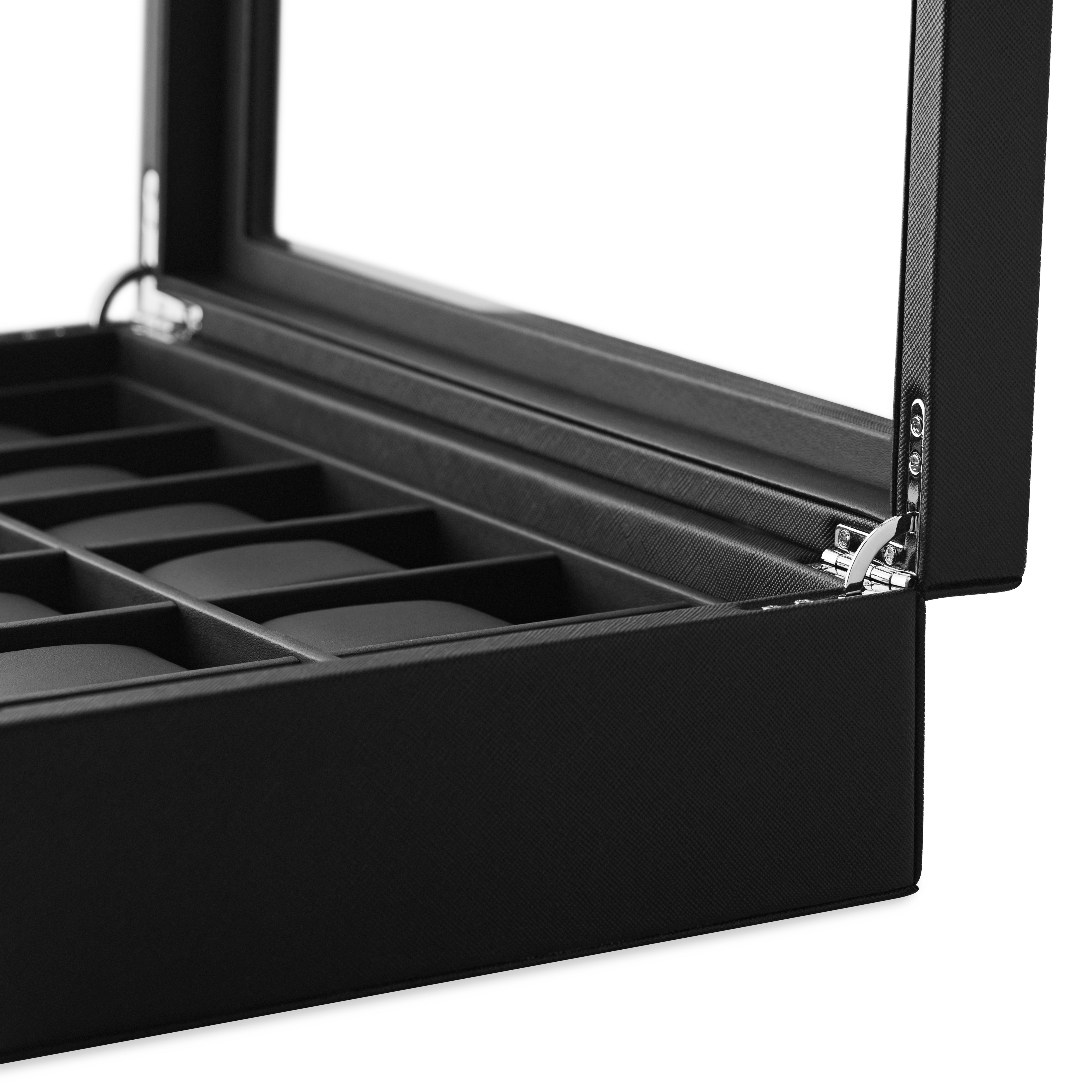 Fekete bőr óratartó doboz - 12 rekeszes - 5