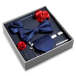 Suit Accessory Gift Box | Blue, Red & Silver-Tone Set