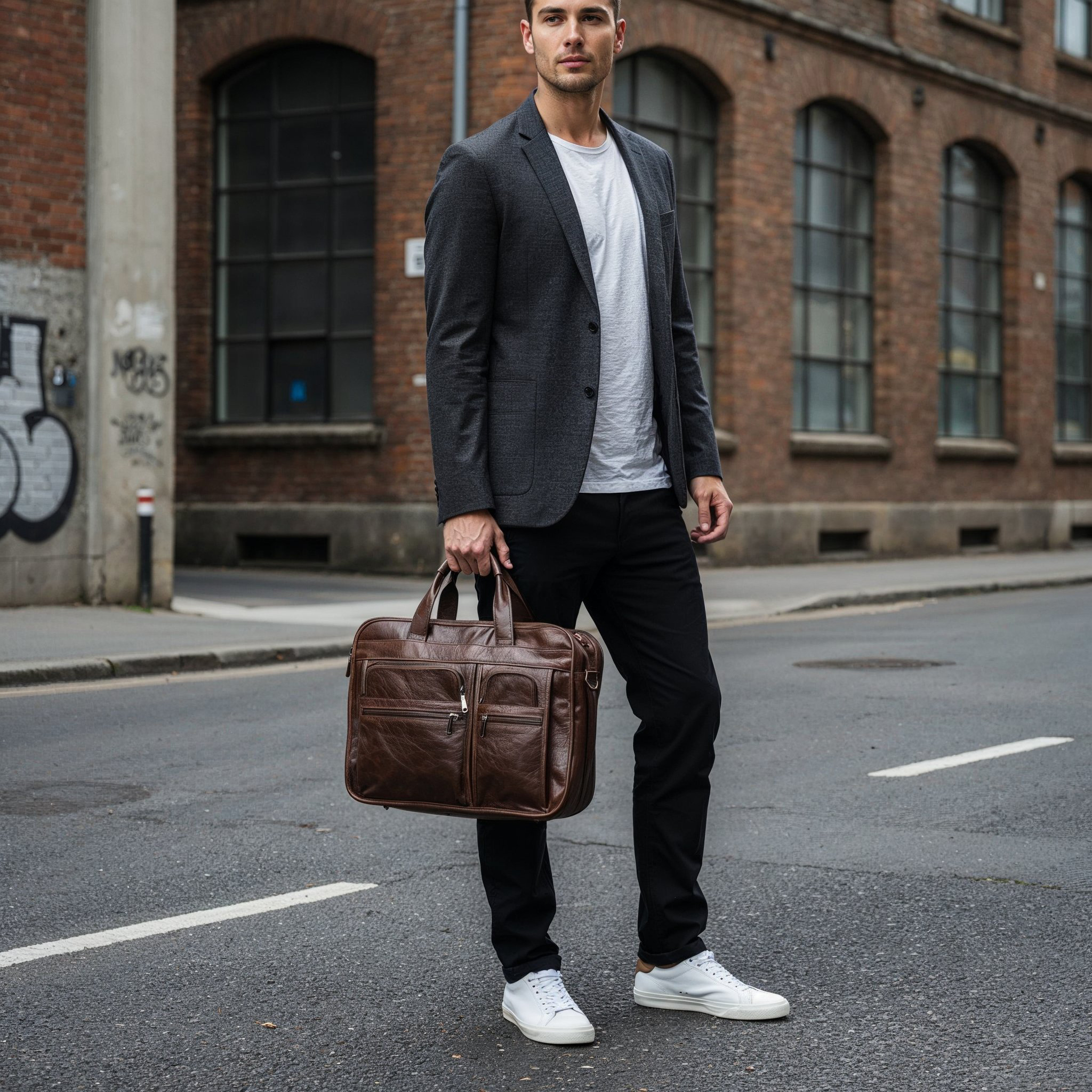 Cognackleurige Topline Lederen Tas  - 3