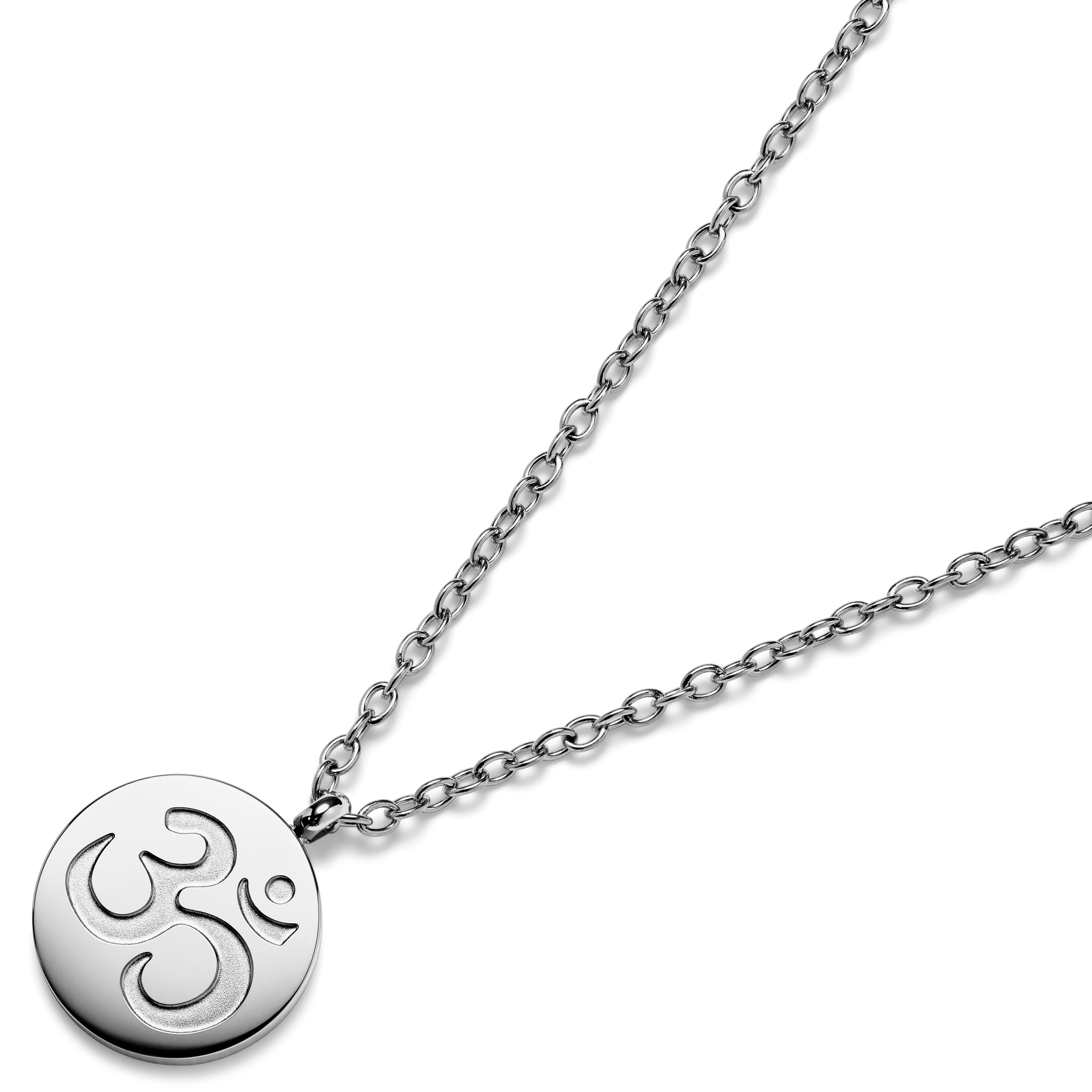 Unity |  Collier en acier inoxydable argenté avec médaillon rond Om - 4