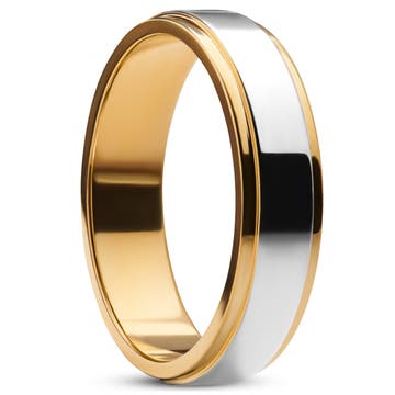 Ferrum | Полиран златисто-сребрист стоманен пръстен с повдигната ивица 6 мм