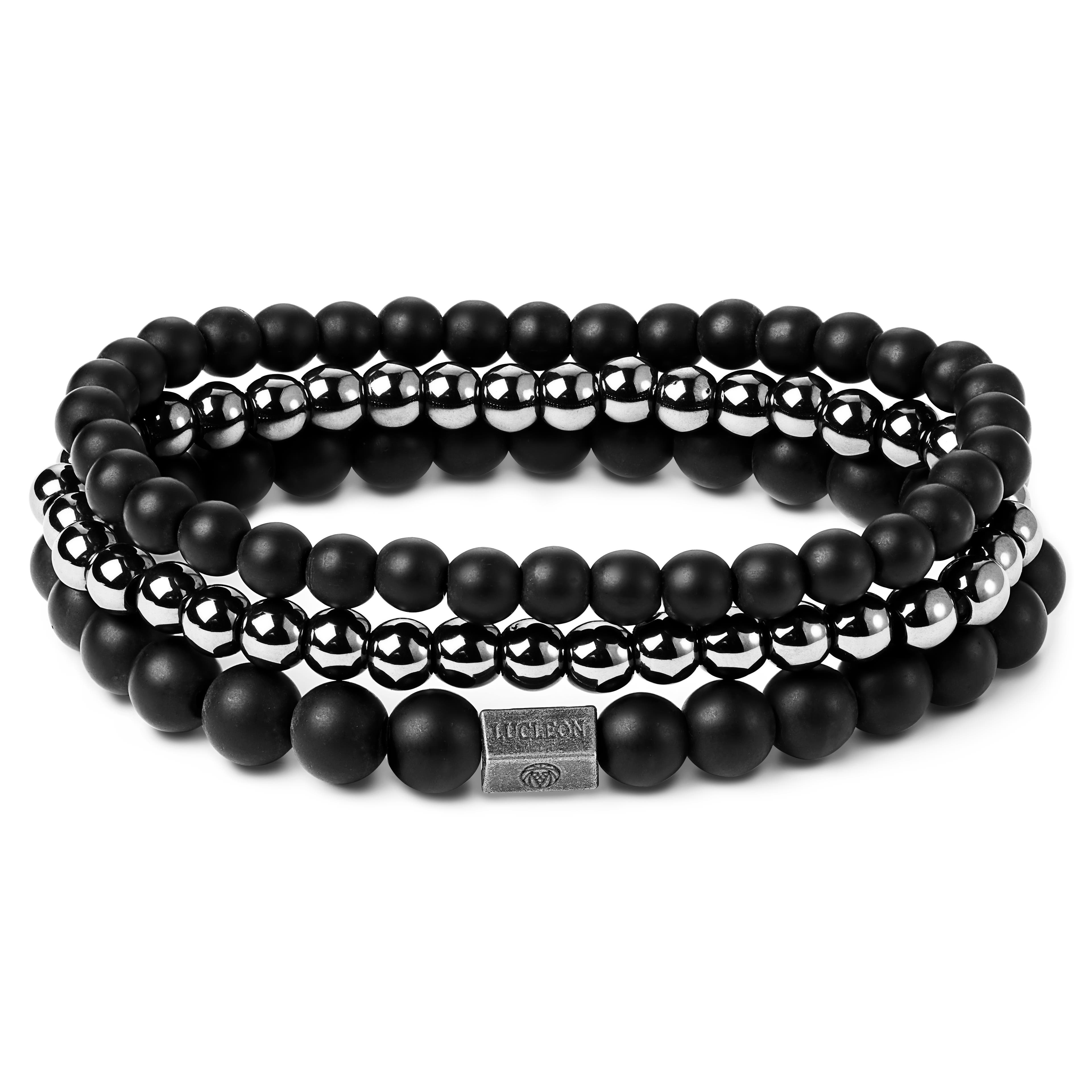 Matte Black Onyx bracelet | Men's Matte Black Bead Bracelet