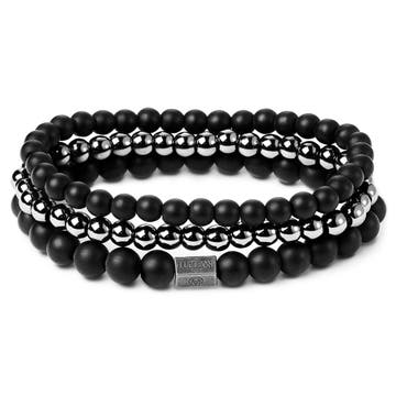 Set de bracelets en pierres d'onyx mat et d'hématite Set de bracelets en pierres d'onyx mat et d'hématite