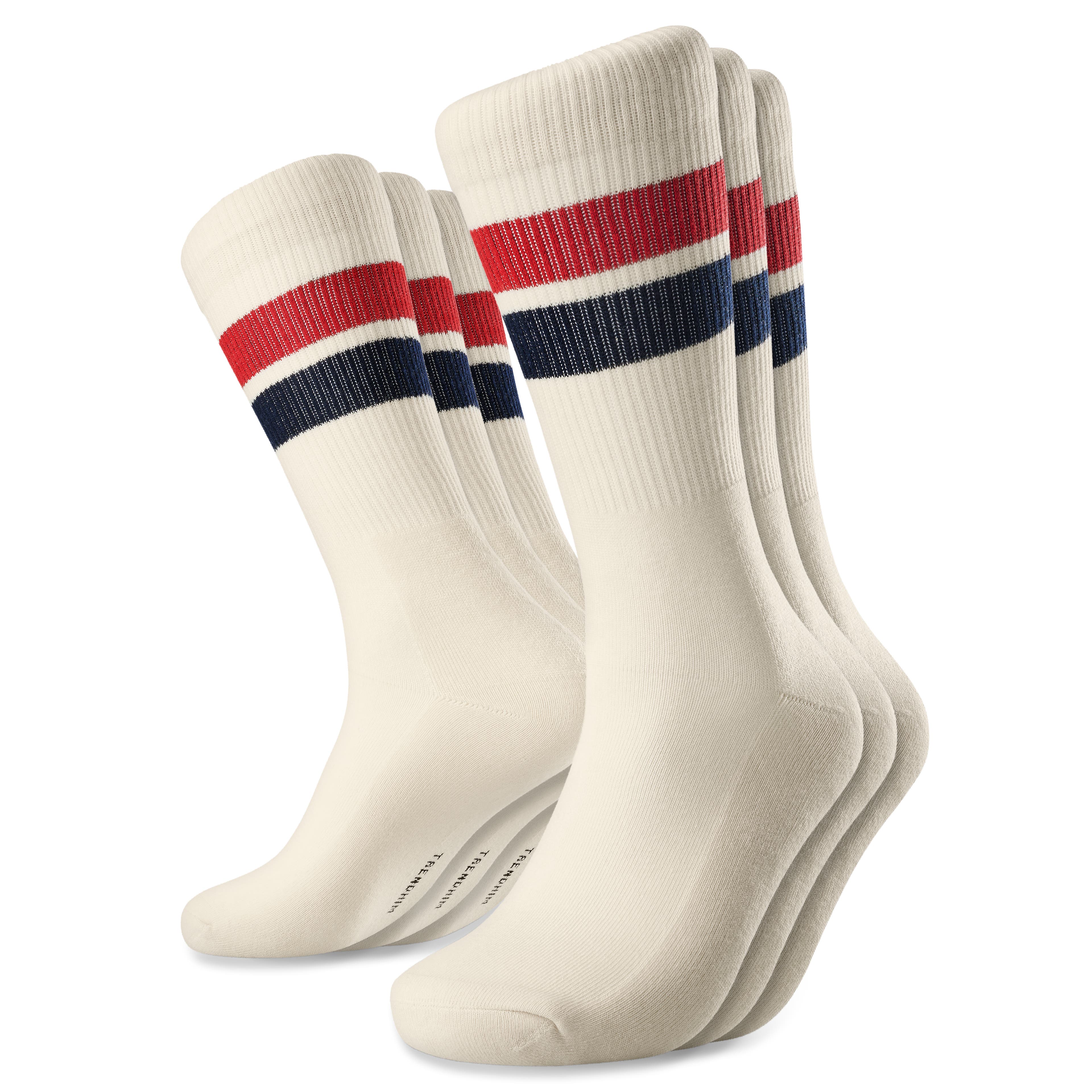 DryFeel | Set van 3 paar Gestreepte katoenen tennissokken in antiek wit DryFeel | Set van 3 paar Gestreepte katoenen tennissokken in antiek wit