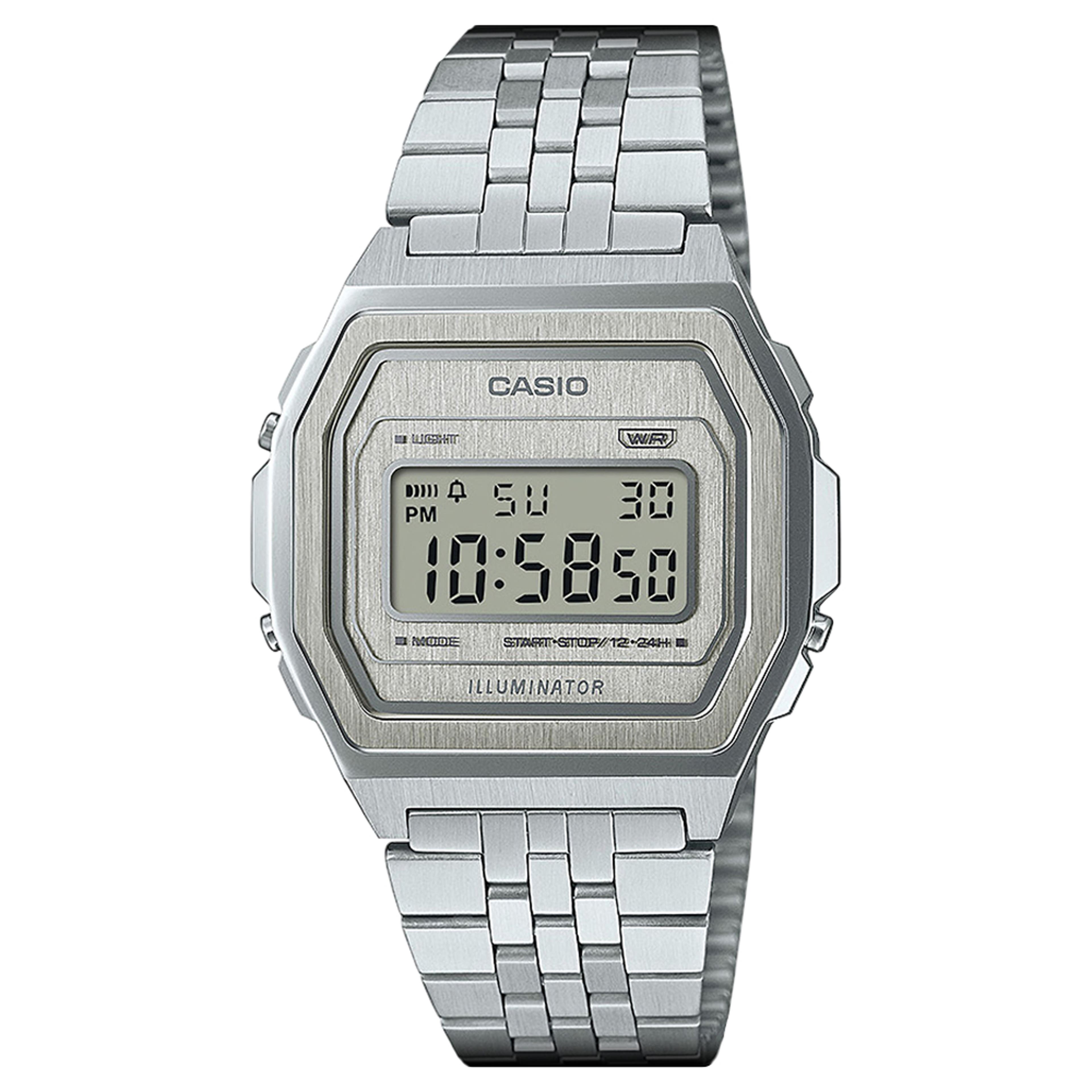 Casio Vintage A1000A-7EF digital klocka i silverfärgat rostfritt stål - 1