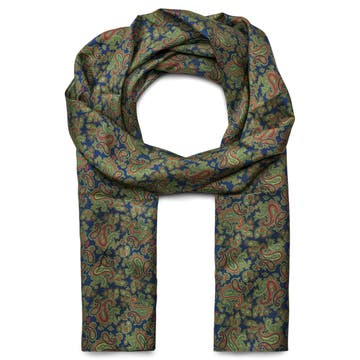 Barevná hedvábná šála ascot se světle modrým vzorem paisley Barevná hedvábná šála ascot se světle modrým vzorem paisley