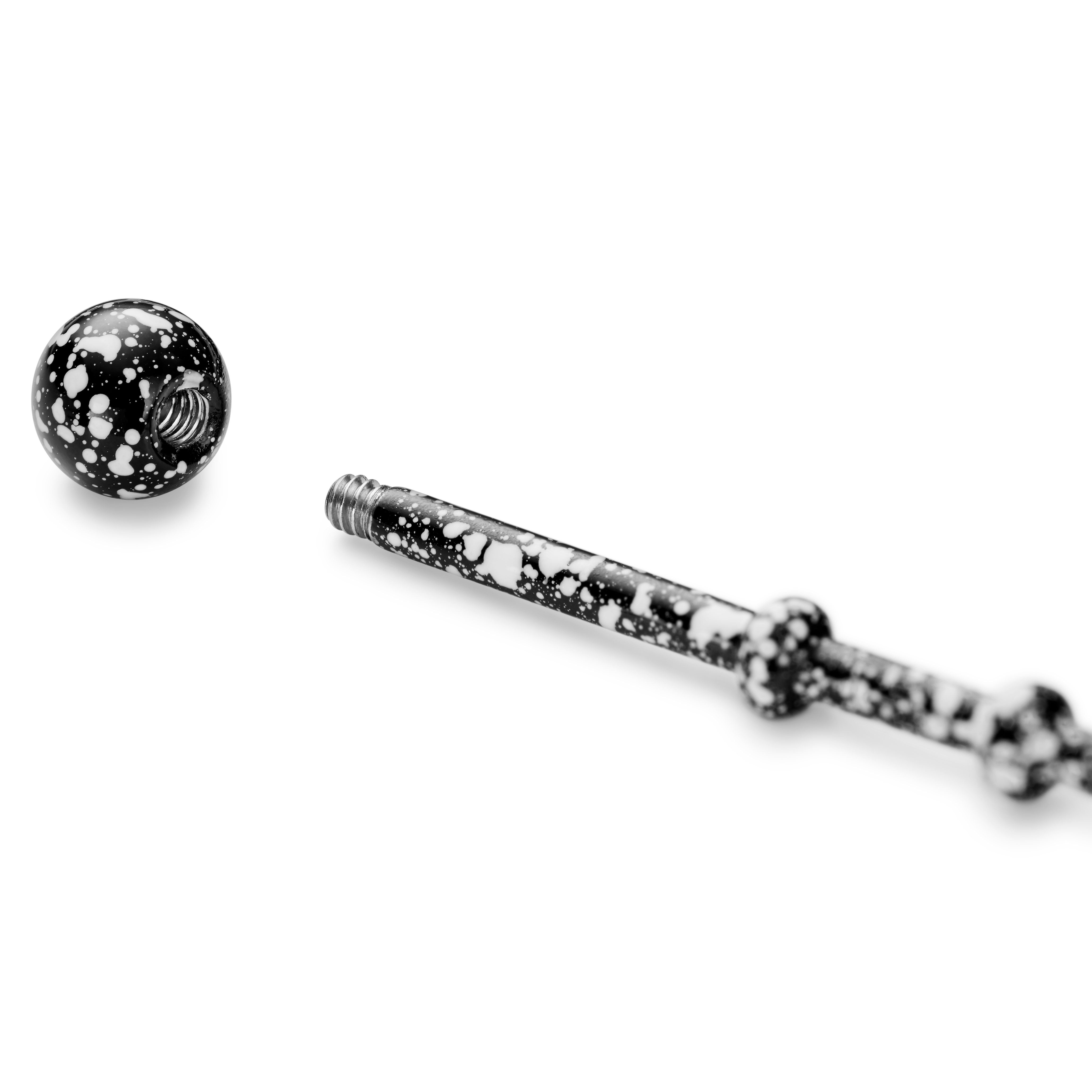 Barbell industrial de acero quirúrgico con efecto tie-dye en blanco y negro de 32 mm  - 2