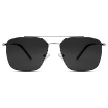 Occasus | Polarizált, szögletes fekete pilóta napszemüveg