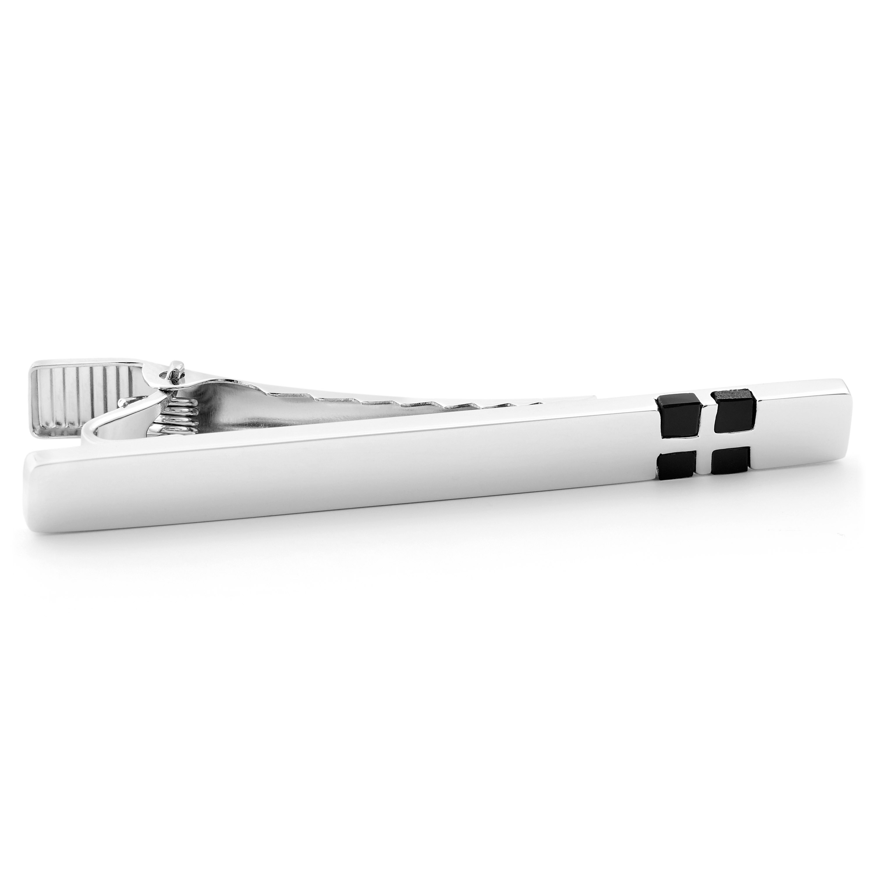 Silver & Black Checkered 925s Silver Tie Clip - 1