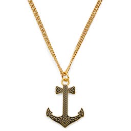 Gold-Tone Viking Anchor Wheat Chain Necklace