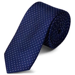 Ciemnogranatowy krawat jedwabny w kropki 6 cm