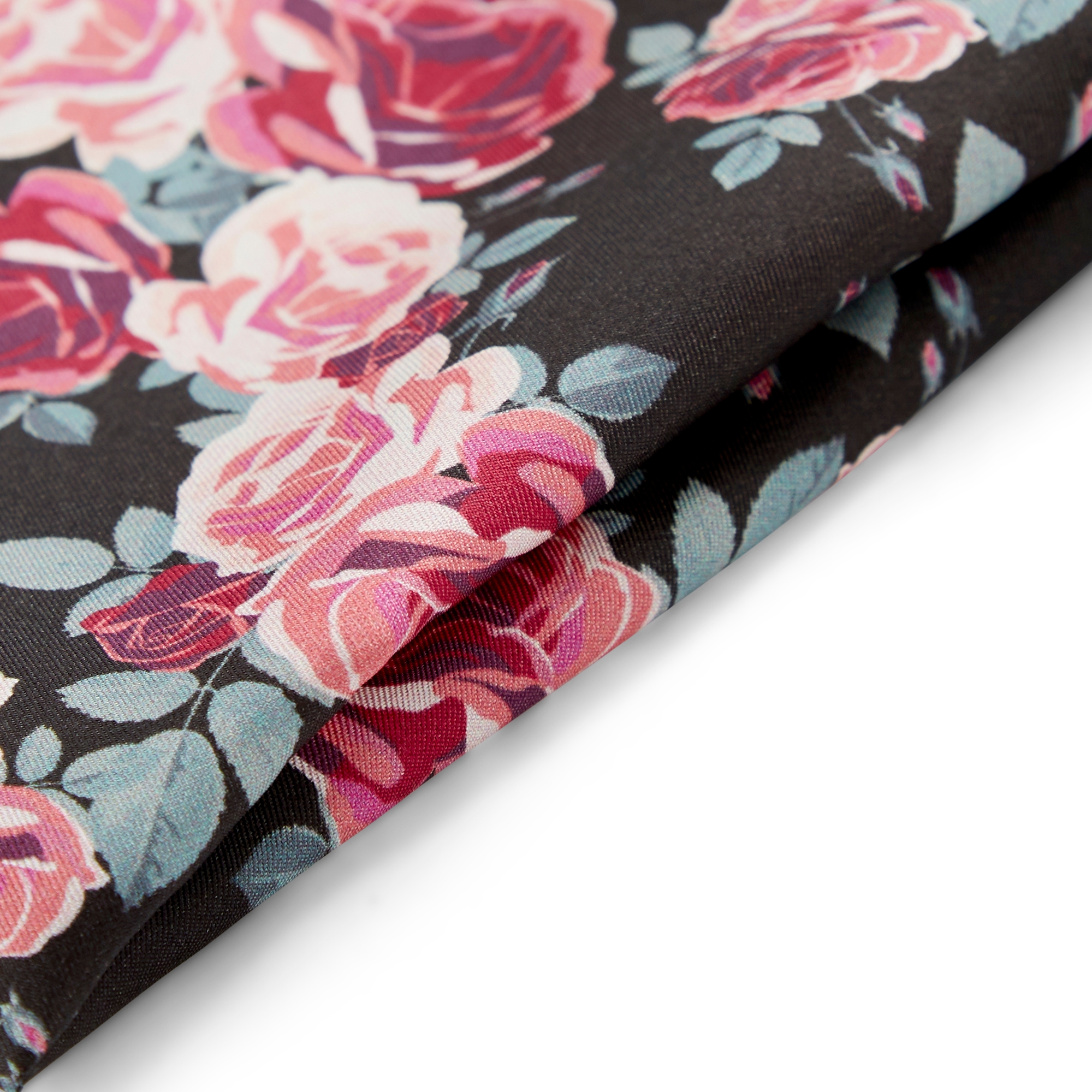 Boho | Black & Pink Roses Pattern Silk Pocket Square - 3