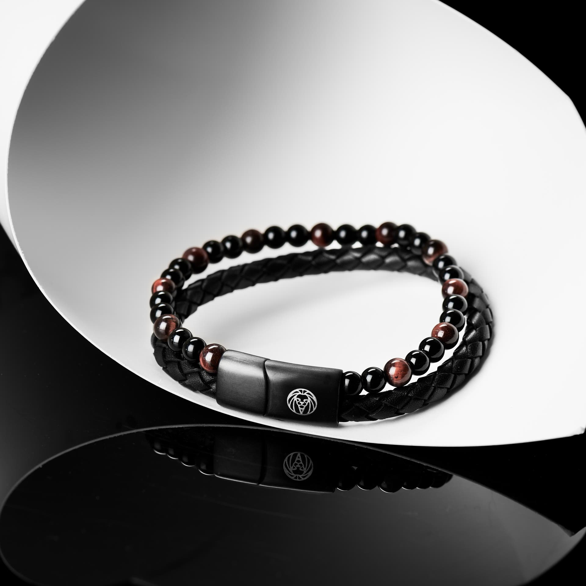 Red Tiger’s Eye & Leather Icon Bracelet | In stock! | Lucleon