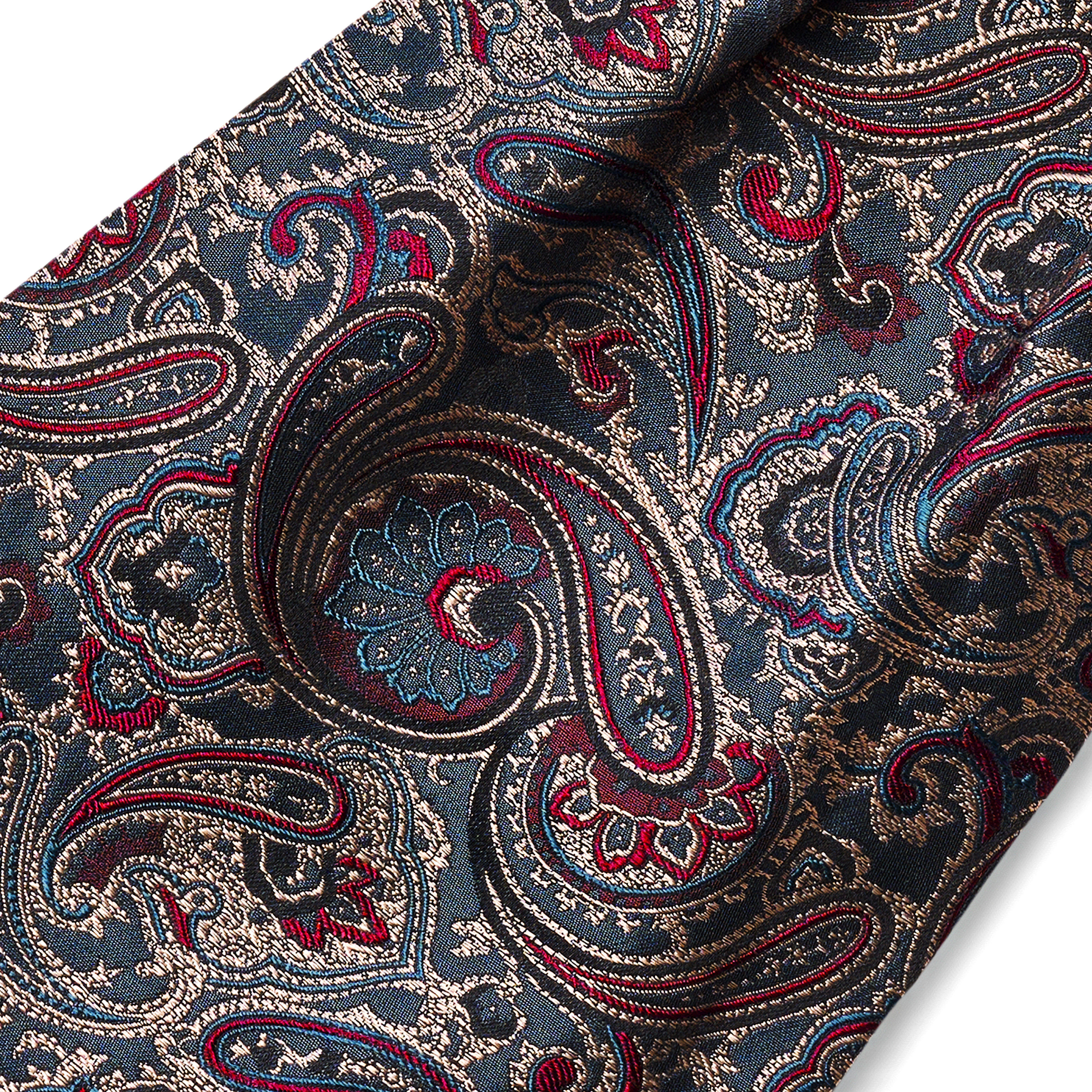 Dark Blue & Dark Green PAISLEY Pattern Silk Ascot - 5