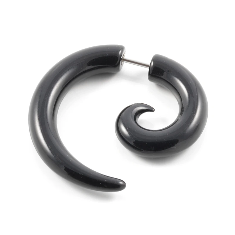 Satago | Black Acrylic & Stainless Steel Faux Spiral Gauge Stud Earring Satago | Black Acrylic & Stainless Steel Faux Spiral Gauge Stud Earring