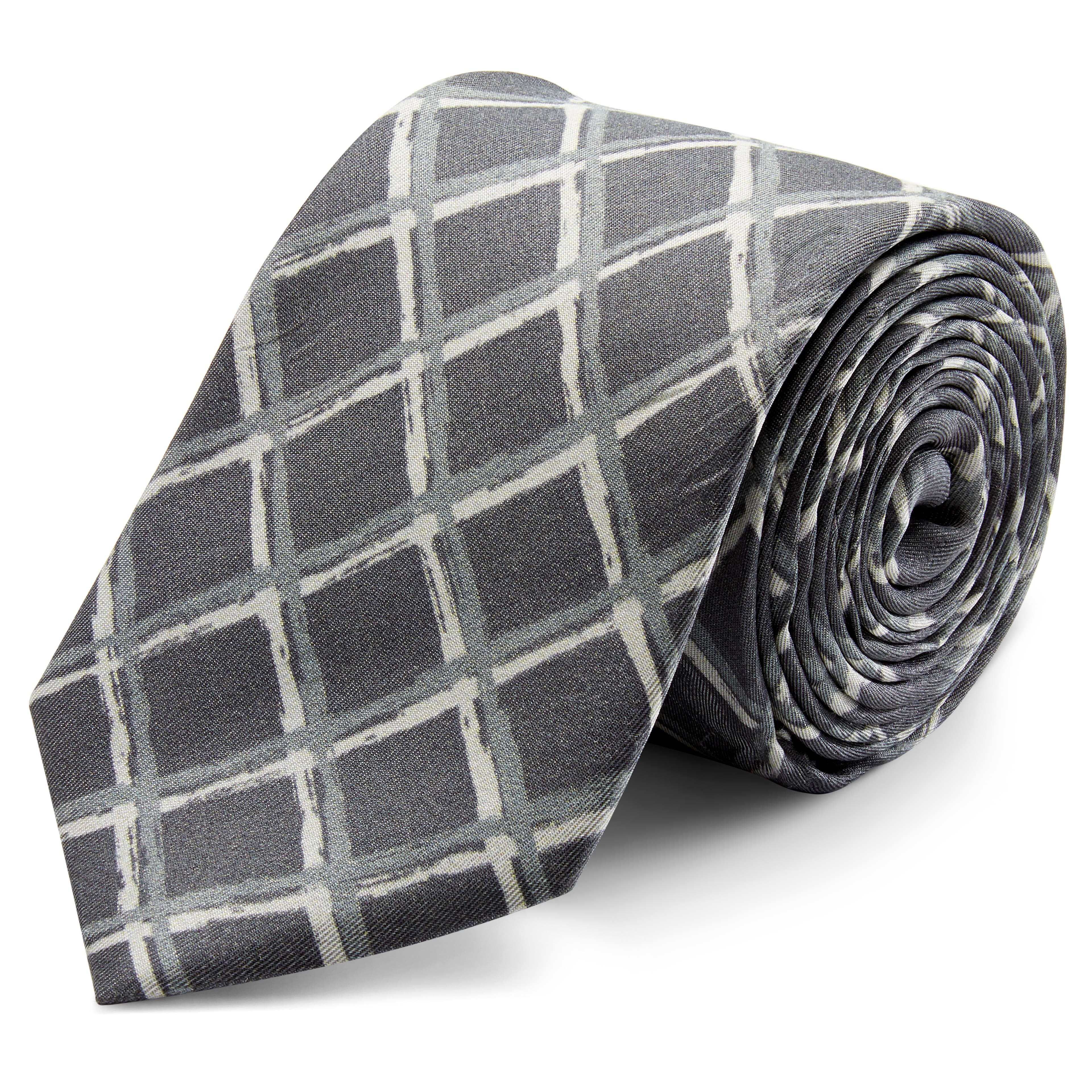 Grey & White Squared Pattern Silk Tie