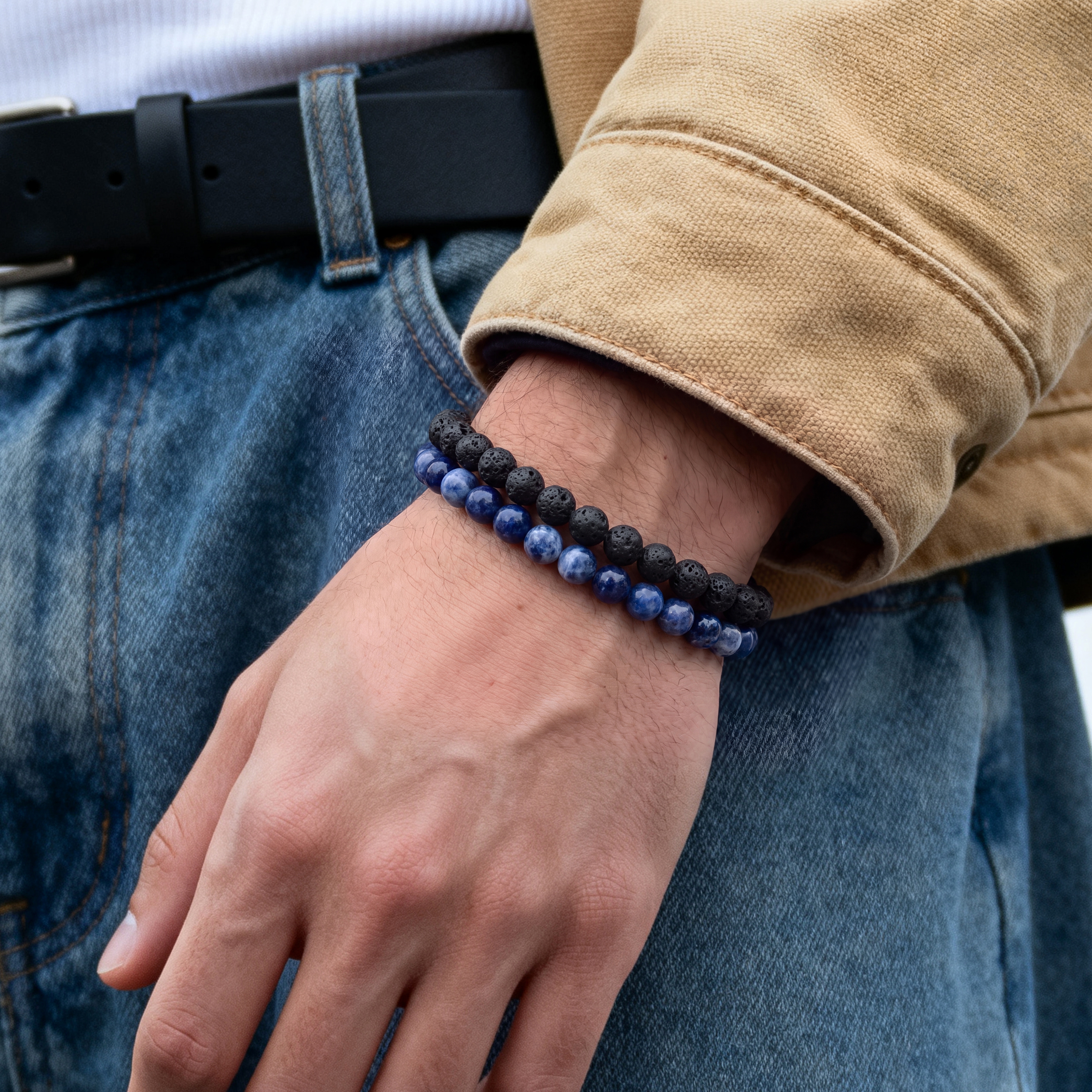 Bracelet Miro en agate bleue et pierres de lave - 5