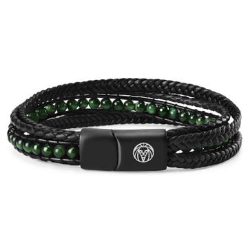 Naxos | Black Braided Leather & Green Tiger's Eye Bracelet