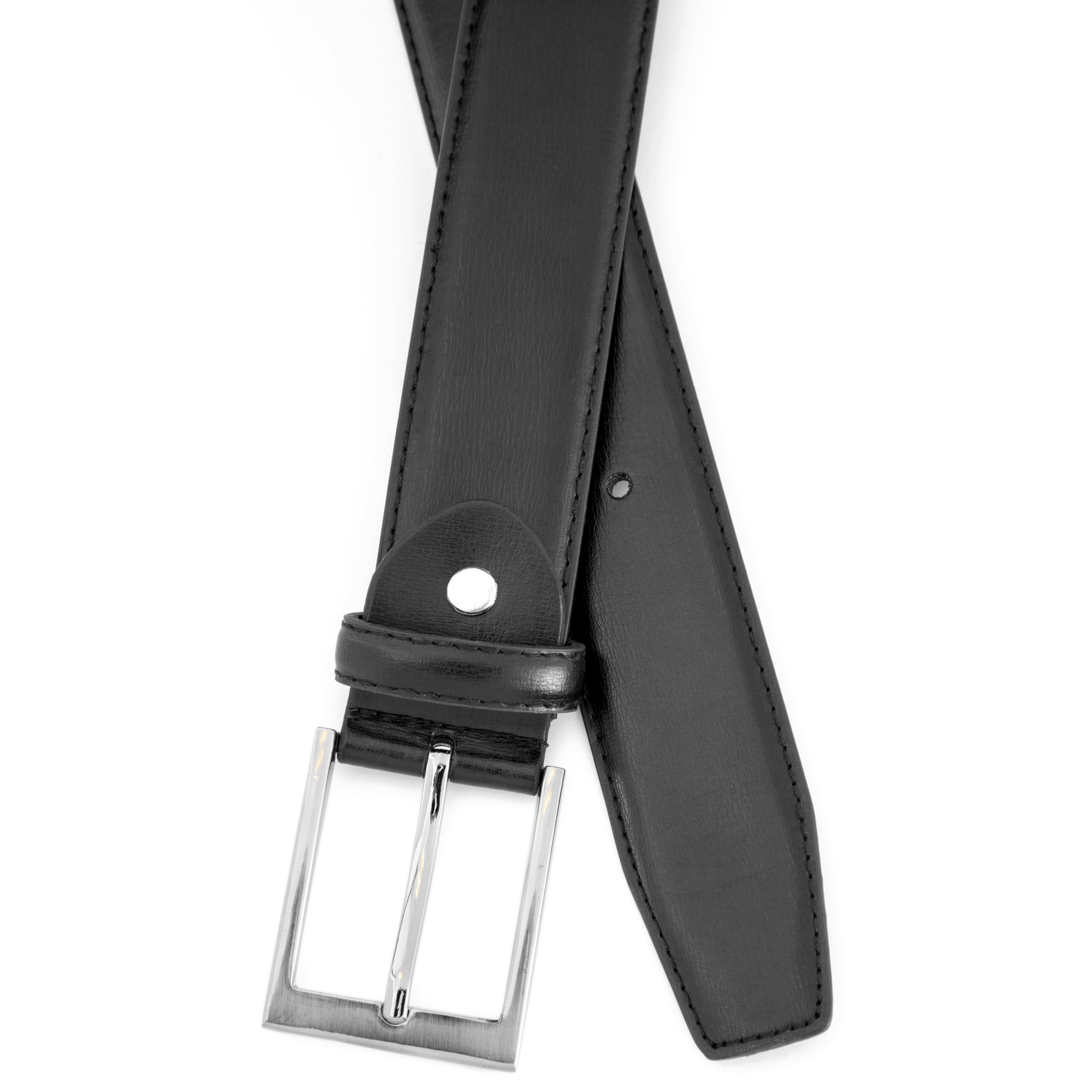 Basic Silver-Tone Buckle Black Leather Belt - 3