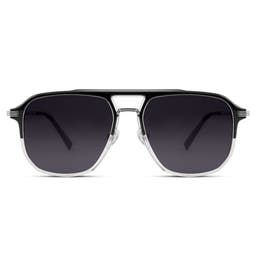 Occasus | Czarno-transparentne średnio przyciemnione polaryzacyjne okulary przeciwsłoneczne z ciemnym podwójnym mostkiem