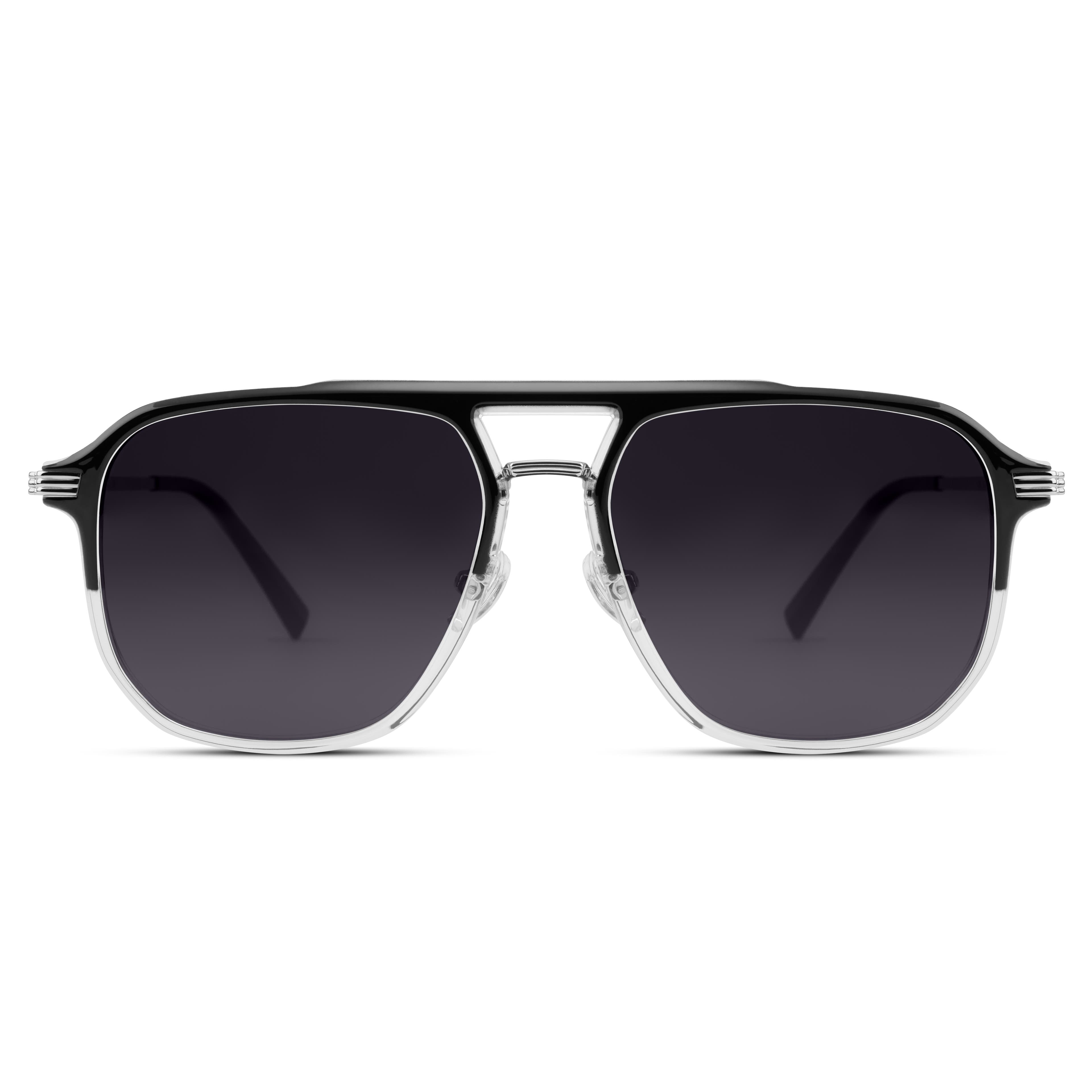 Occasus | Black & Transparent Double Bridge Medium Polarized Sunglasses