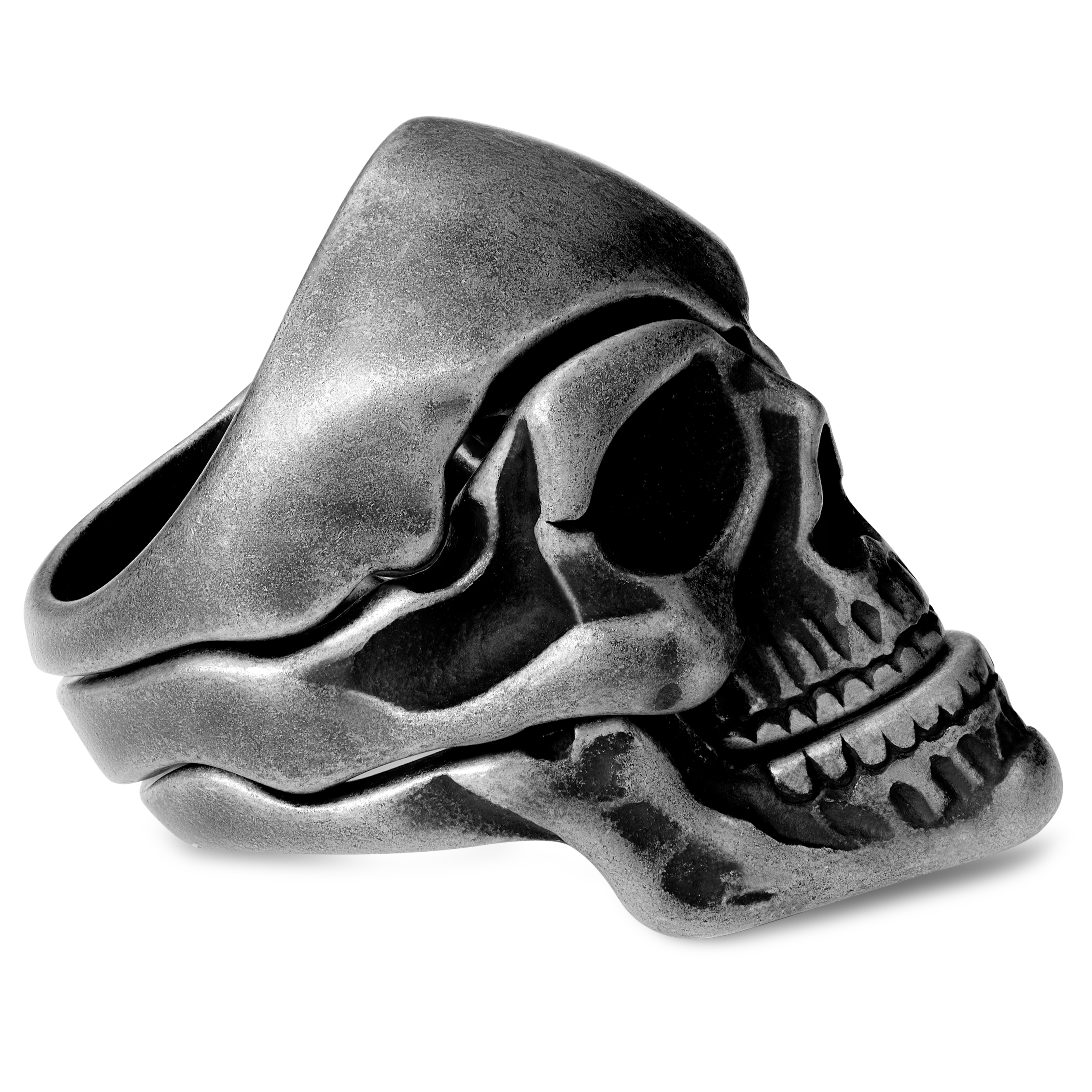 Jax | Black & Dark gray Stainless Steel 3-in-1 Skull Ring - 15