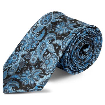 Boho | Black & Light Blue Paisley Pattern Silk Tie
