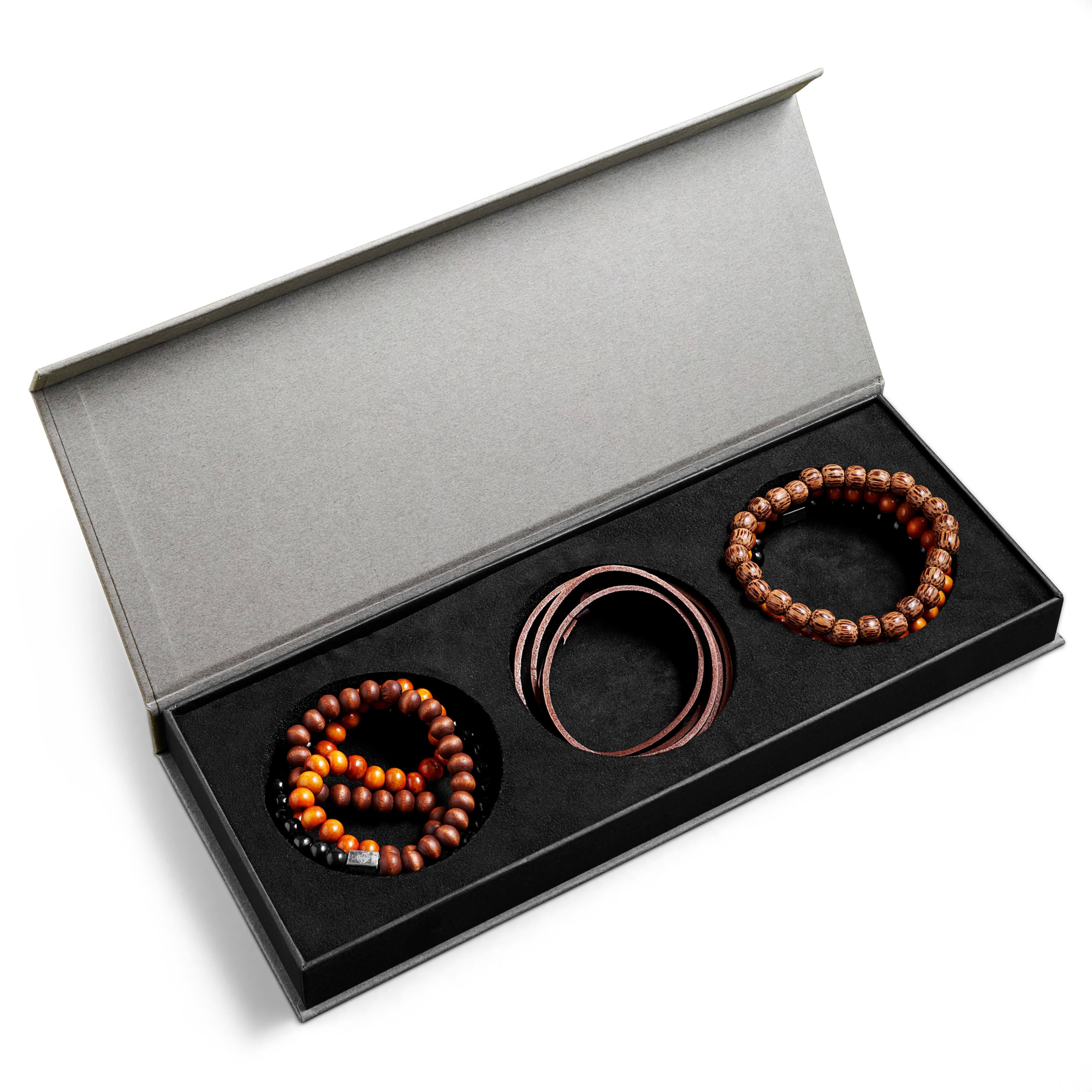 Exclusieve armbanden geschenkset voor heren | Hout en leer - 1
