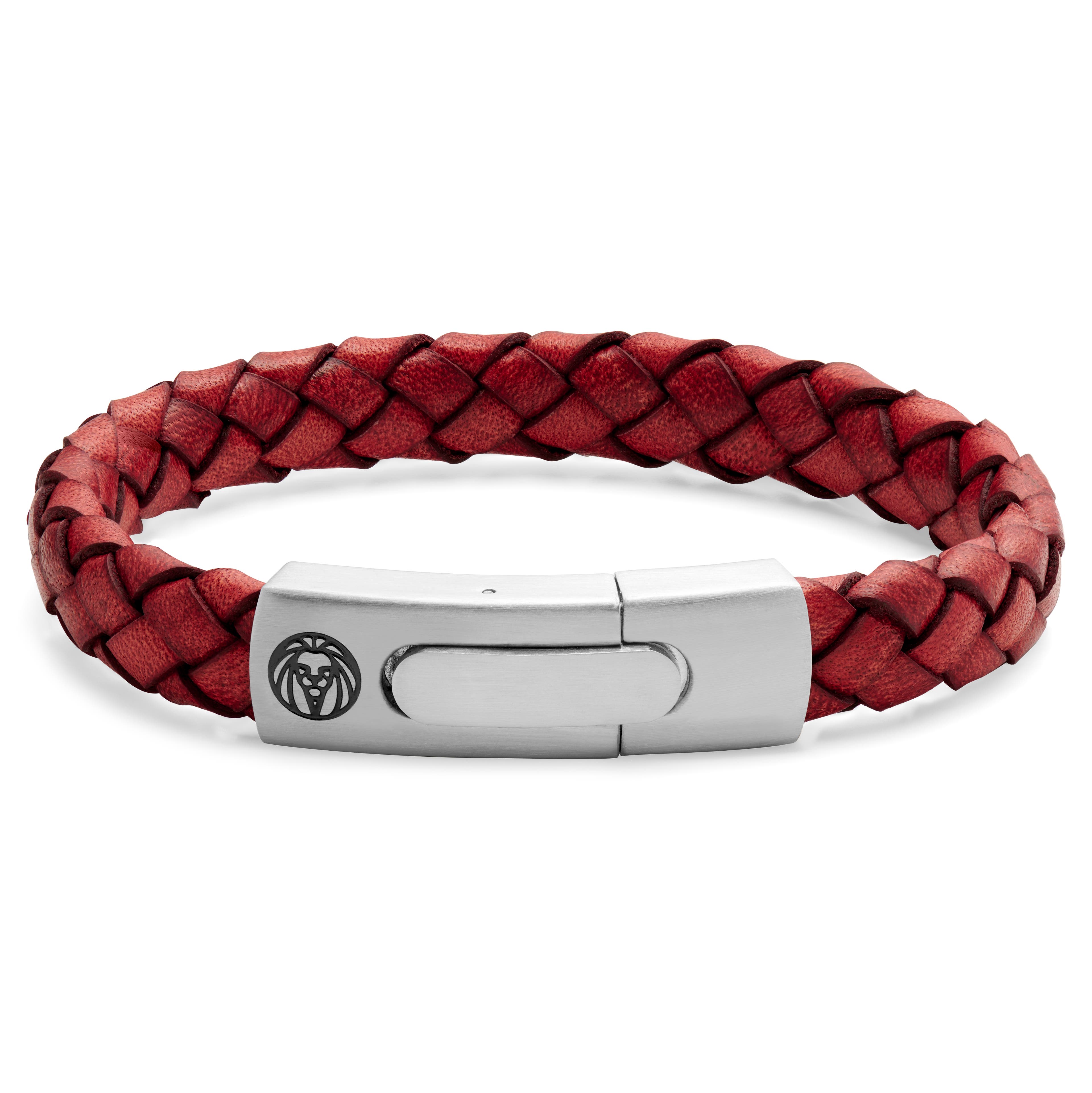 Bolo | Red Braided Leather & Stainless Steel Bracelet