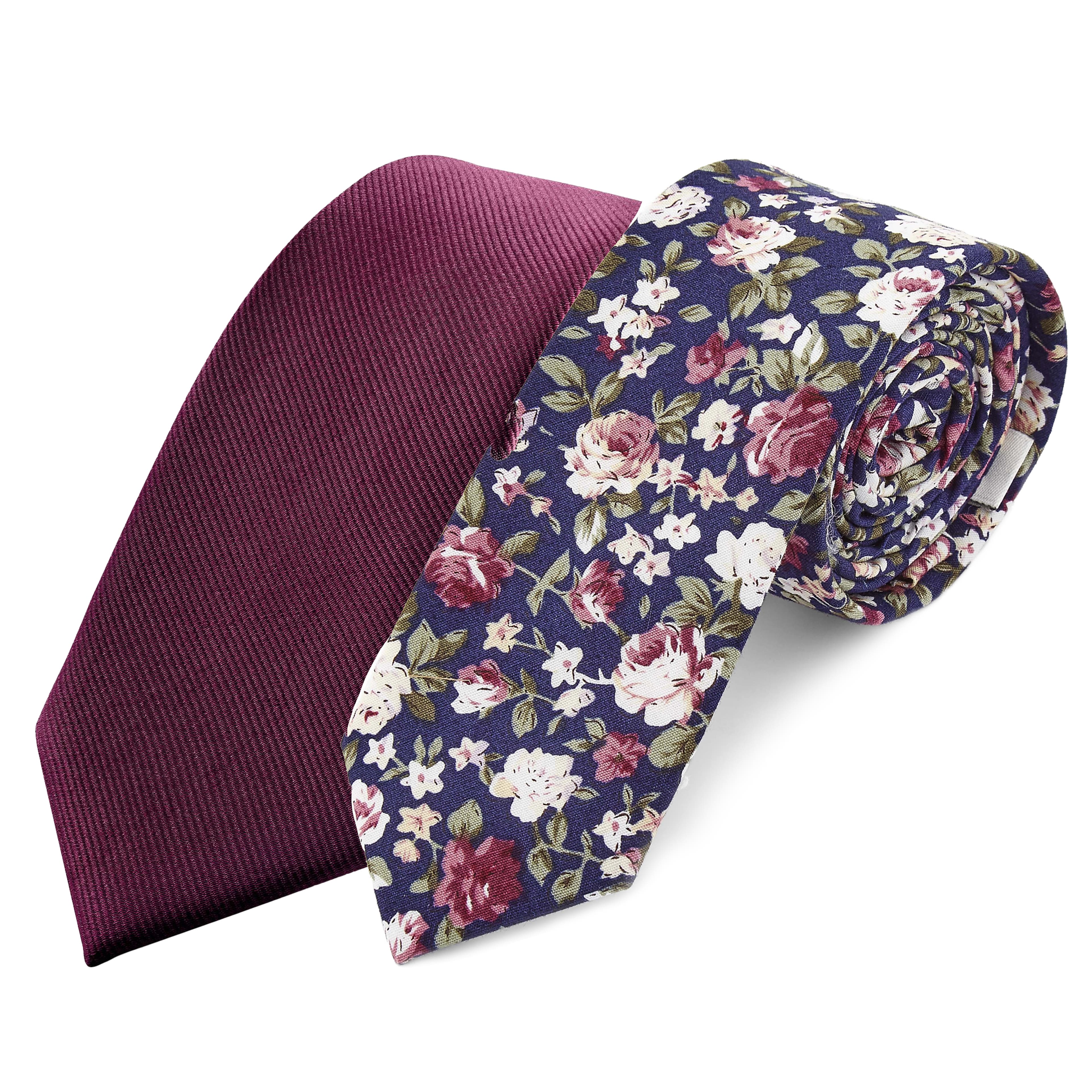 Комплект от флорална и гросгрейн вратовръзка