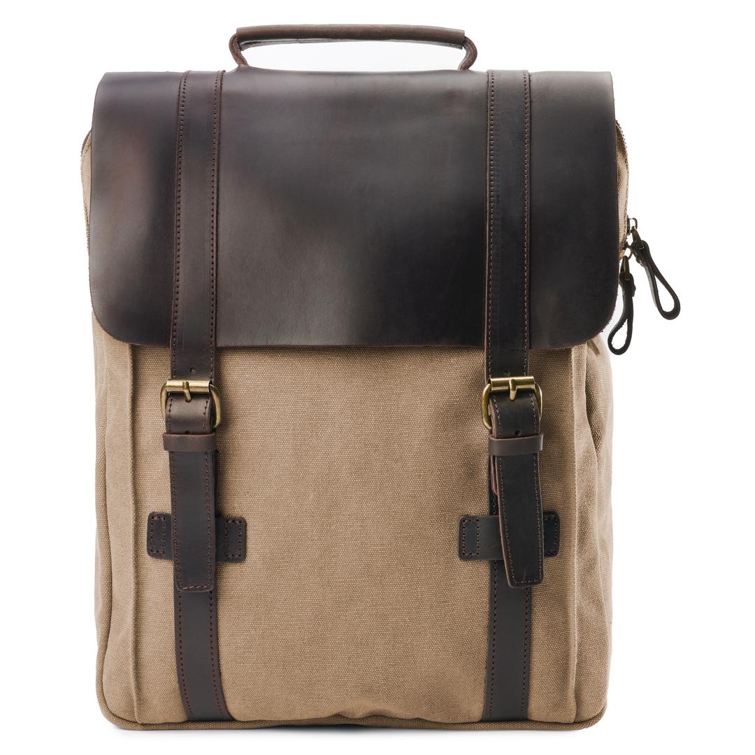 Der Rucksack Rucksack im Vintage-Stil aus hellbraunem Canvas und dunklem Leder | Auf ...