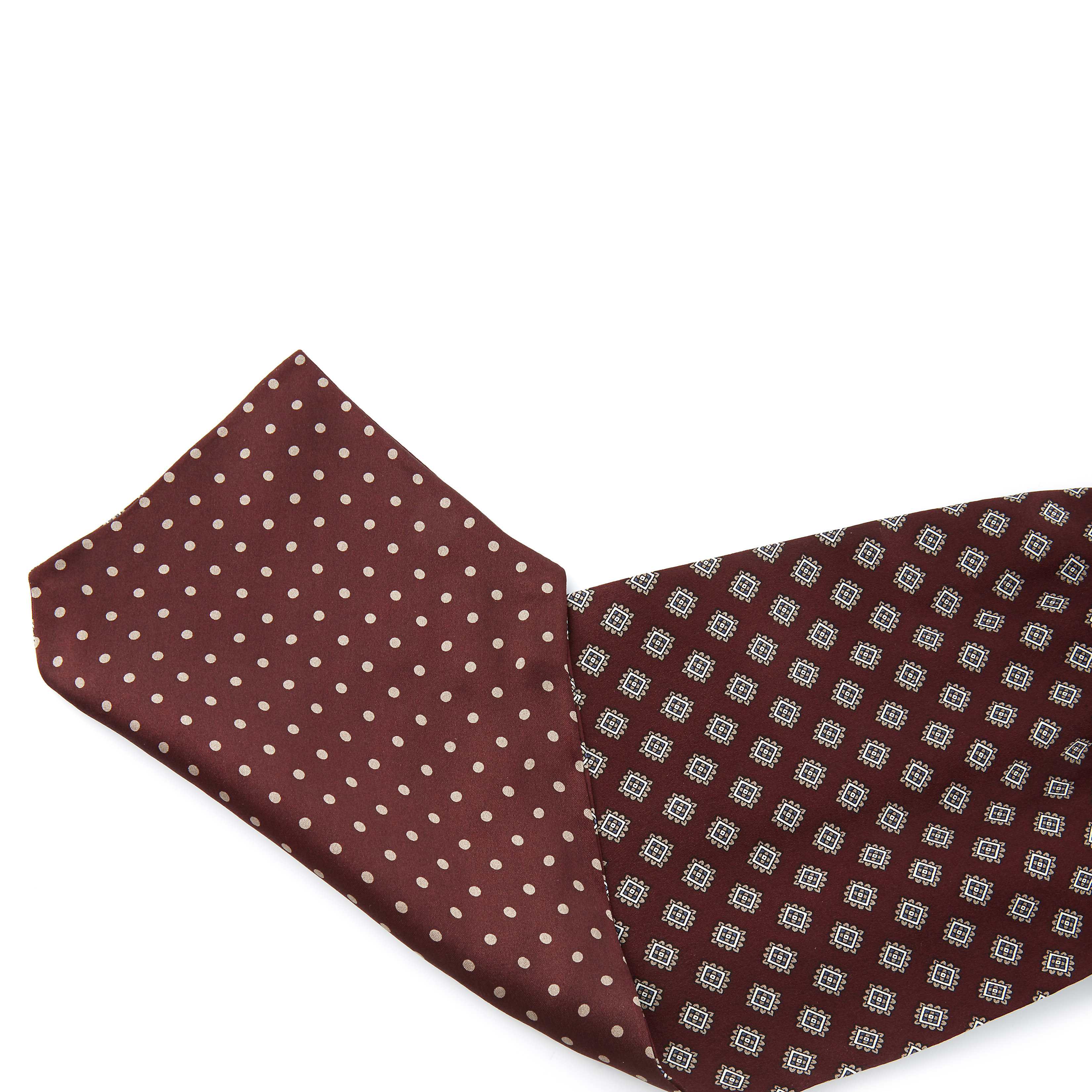 Cravate Ascot bourgogne à pois et motifs géométriques  - 3