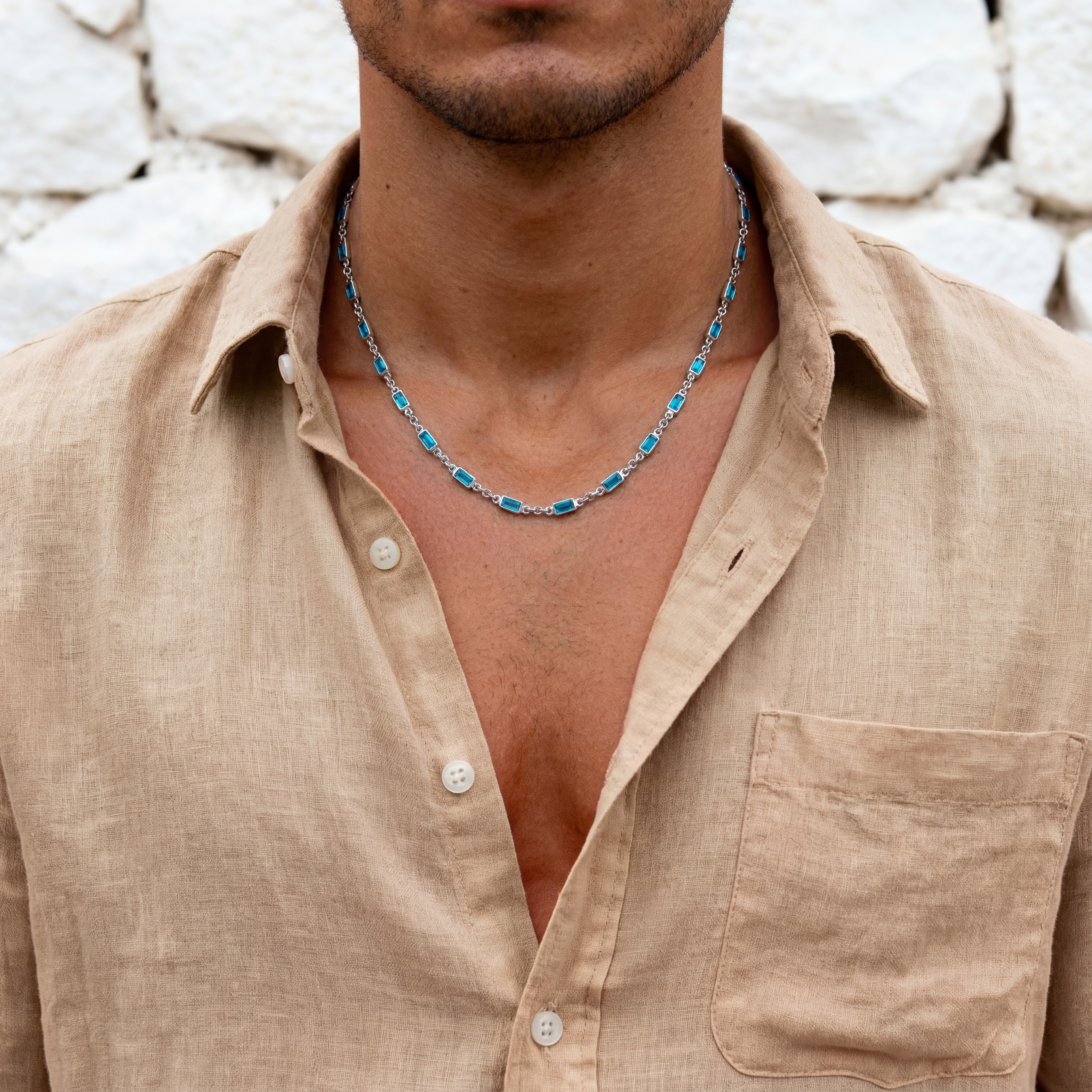 Prism | Collar plateado con piedras de cristal azules - 2