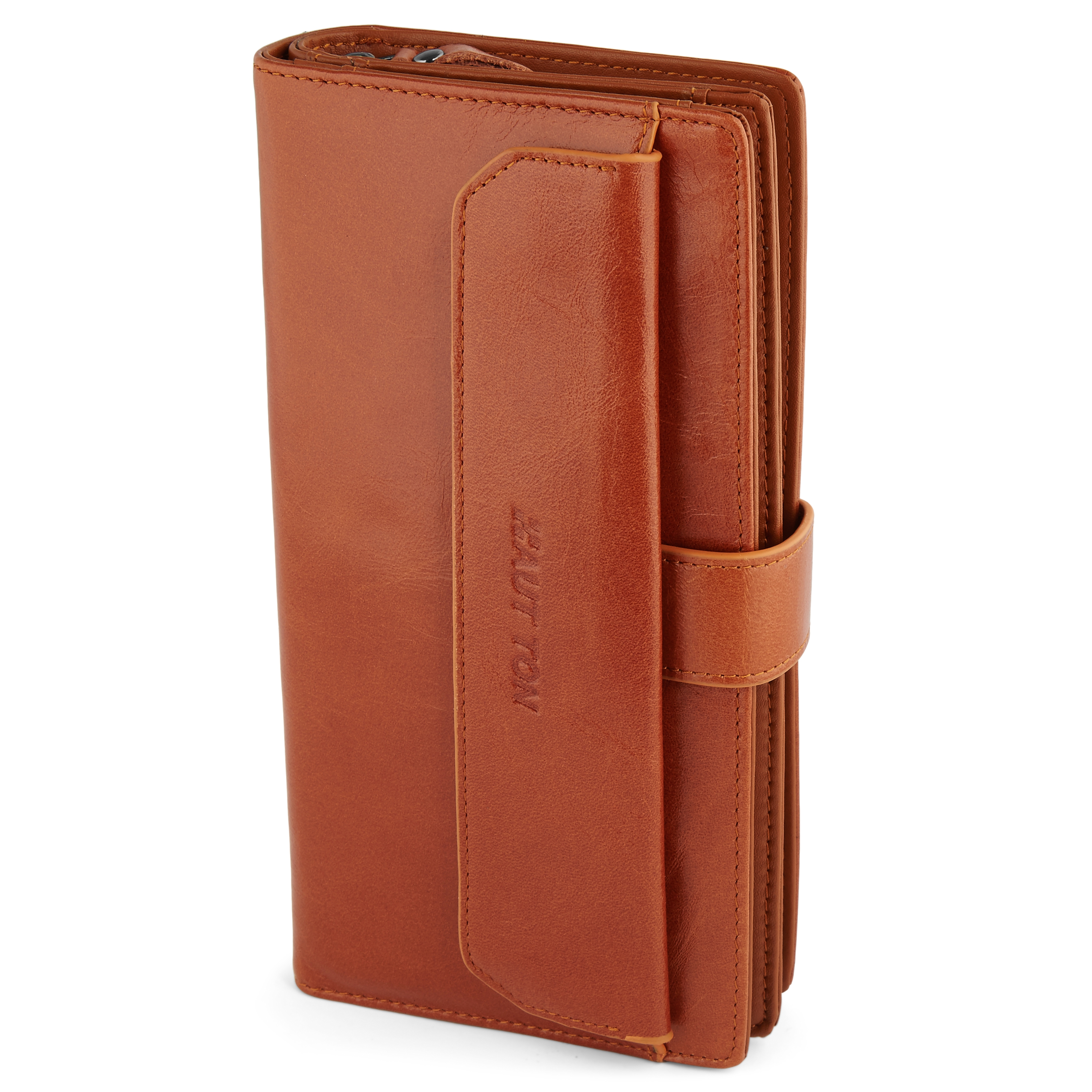 Cartera grande y lisa de color canela  - 1