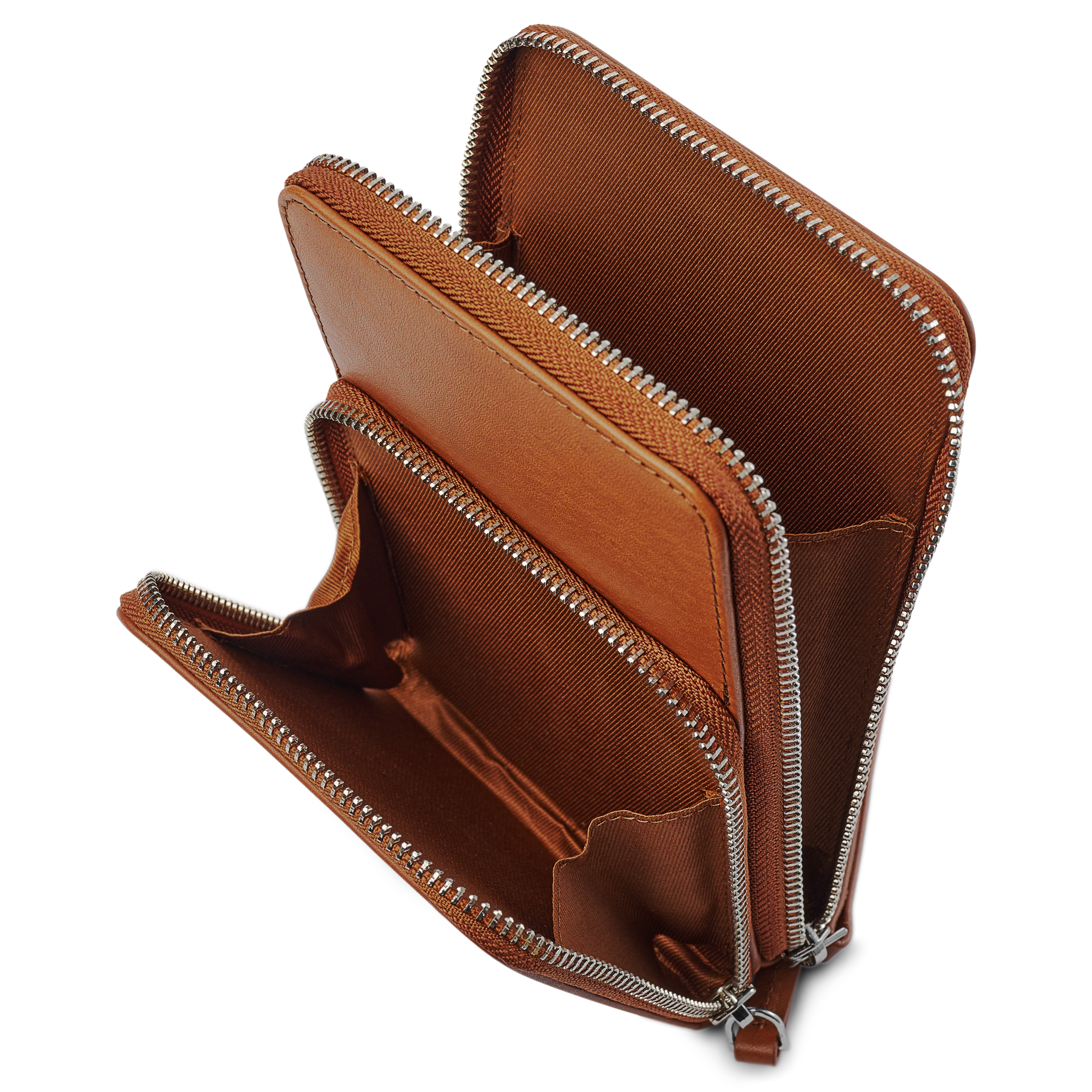 Cognac Leather Mobile Phone Bag With Wallet Pocket - 7