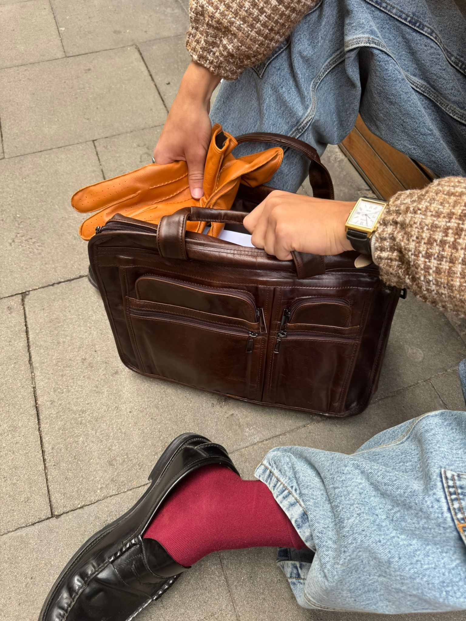 Cognackleurige Topline Lederen Tas  - 3