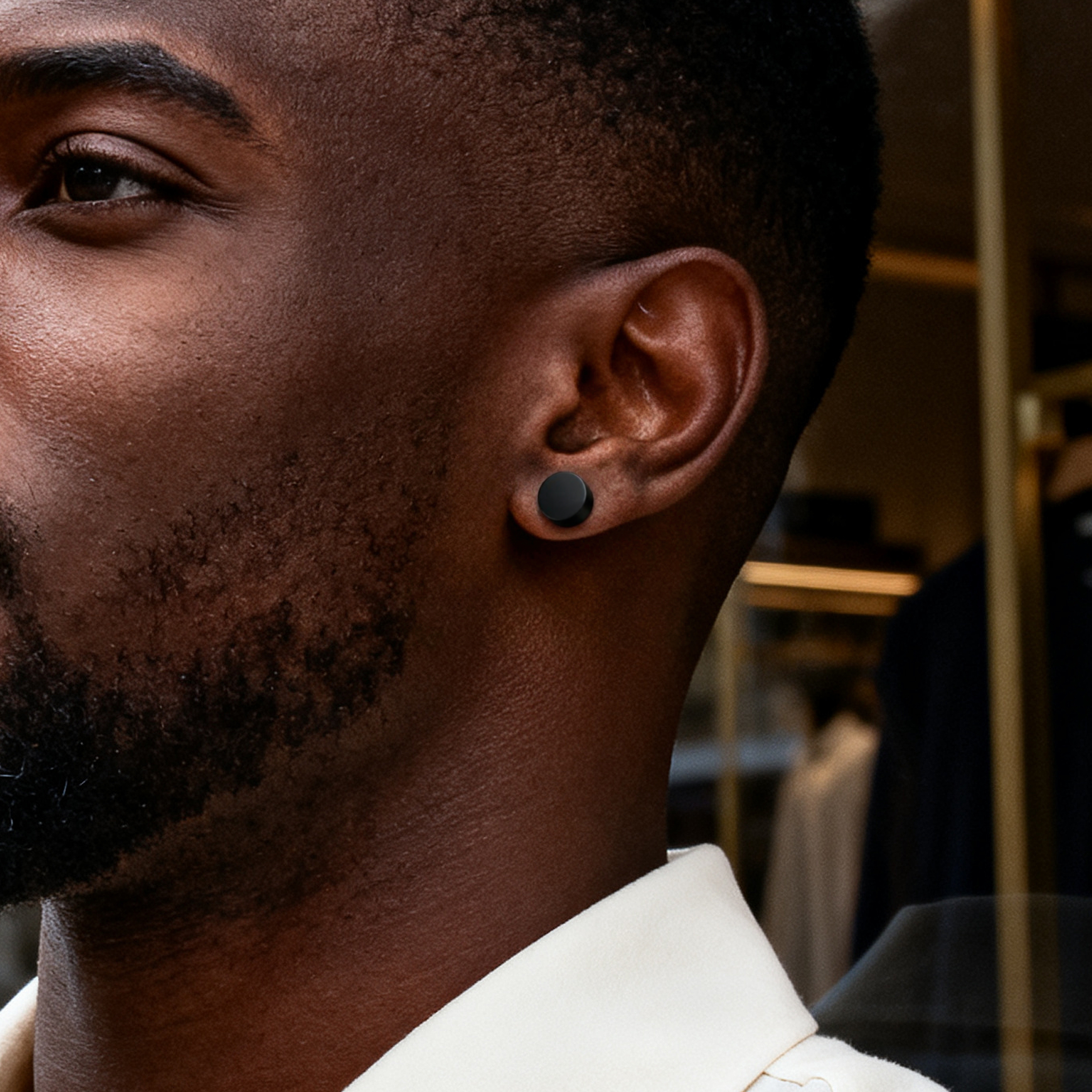 8 mm Black Stainless Steel Faux Plug Earring - 5