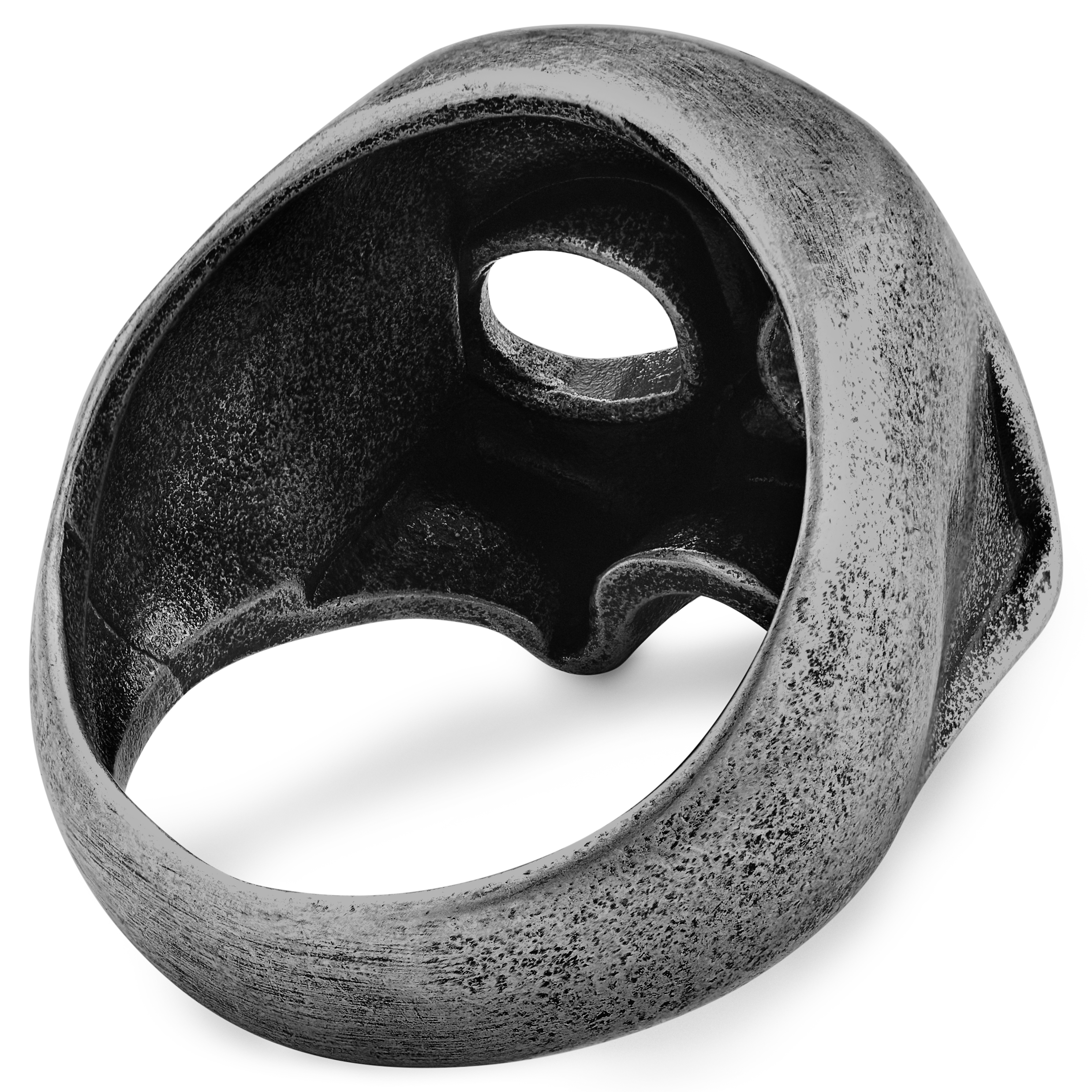 Aspero | Grey Stainless Steel Skull Signet Ring - 3