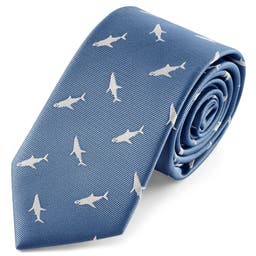 Zoikos | 7 cm Μπλε Γραβάτα με Μοτίβο Καρχαρίες