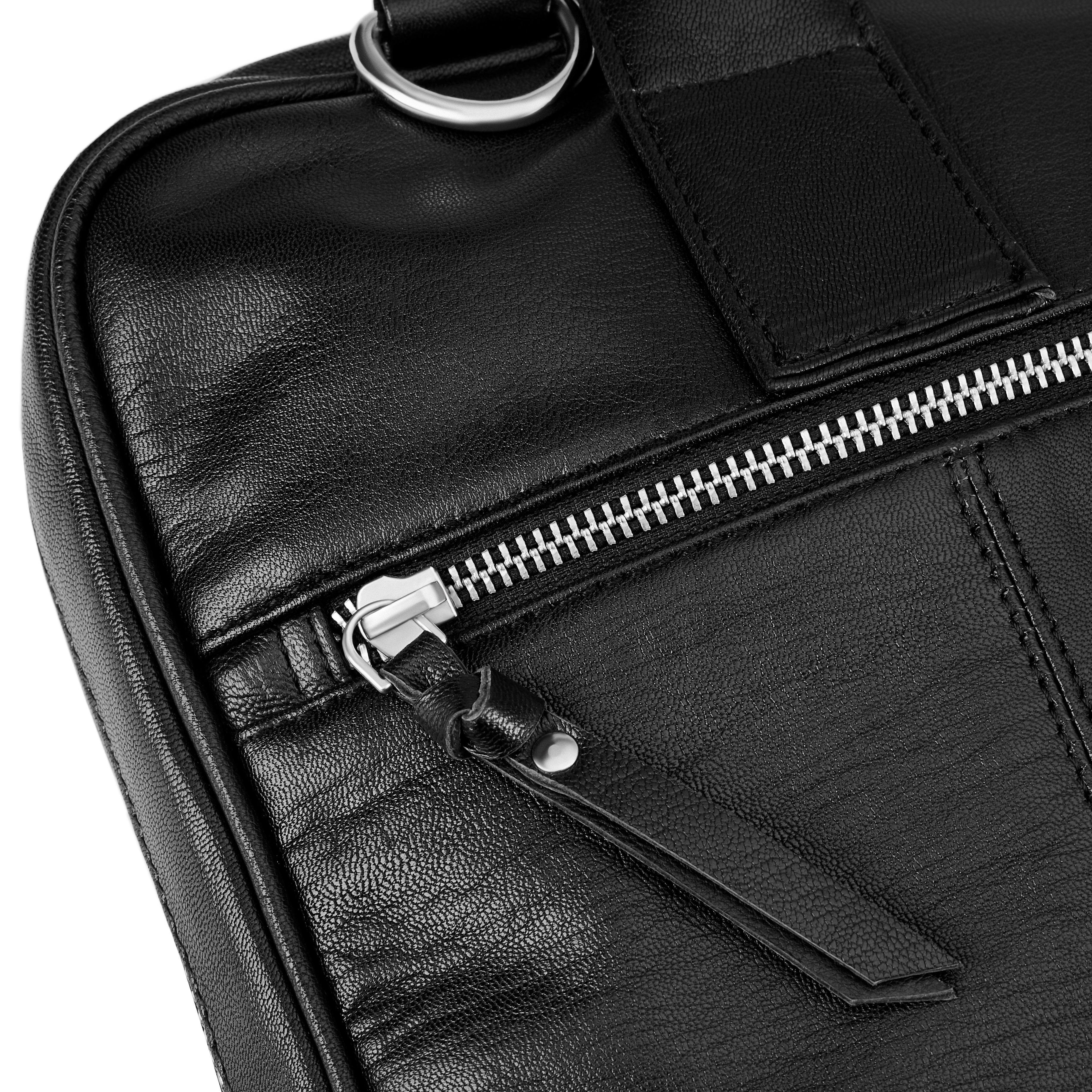 Fidei | Black Full Grain Goat Leather Laptop Bag - 9