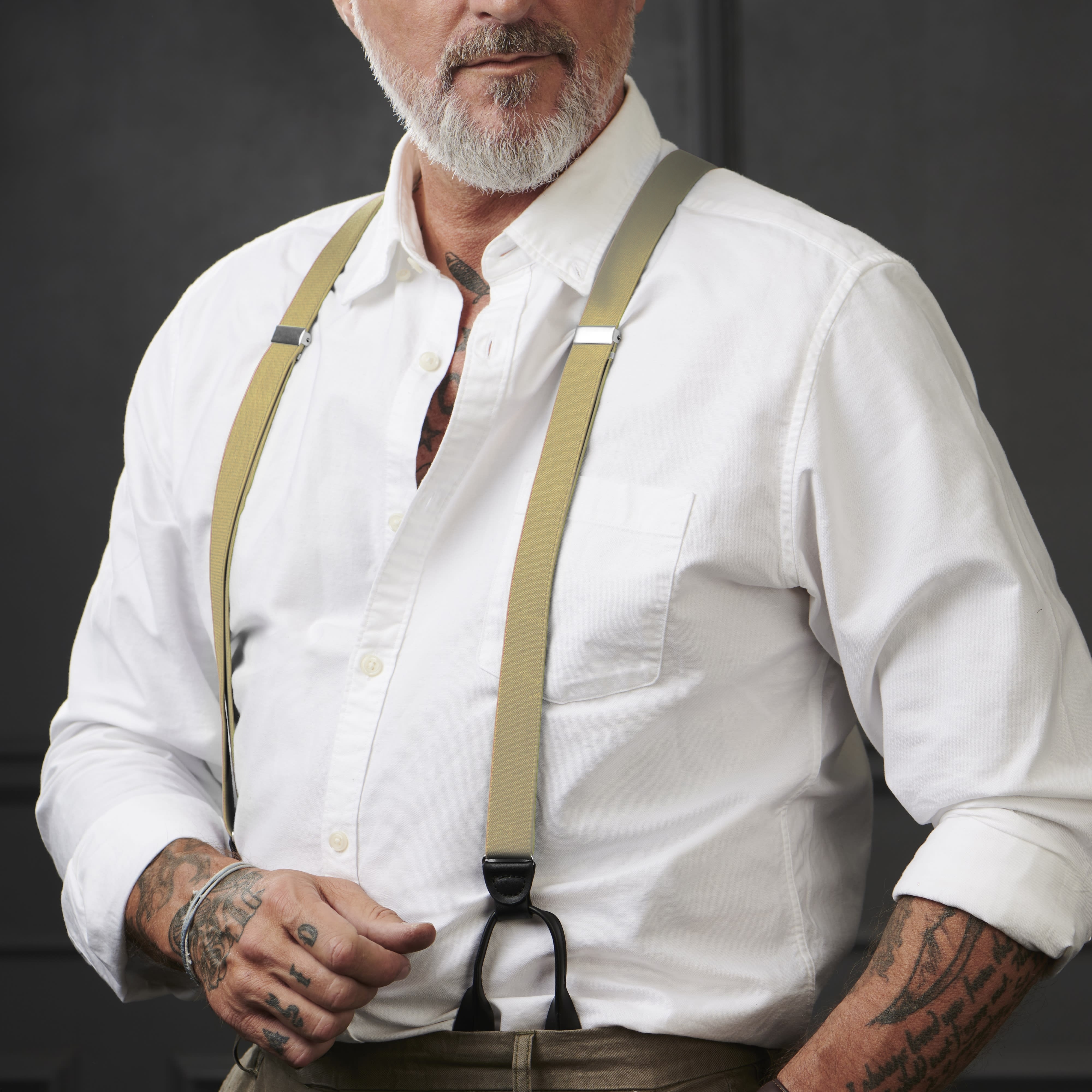 Slim Khaki Split Button Braces - 5