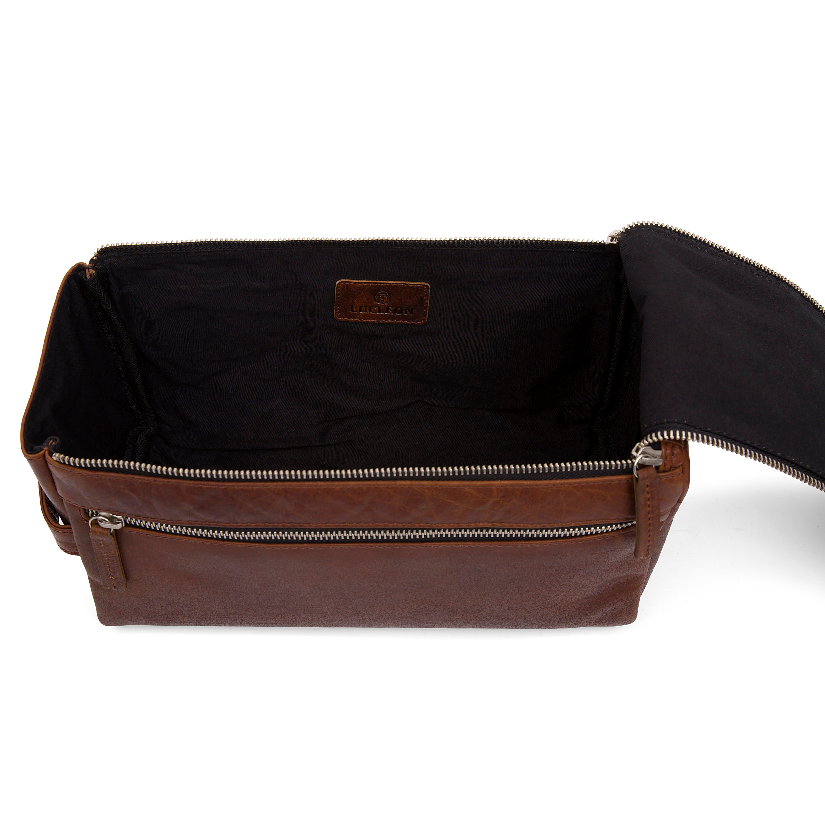 Montreal XL Tan Leather Wash Bag - 6