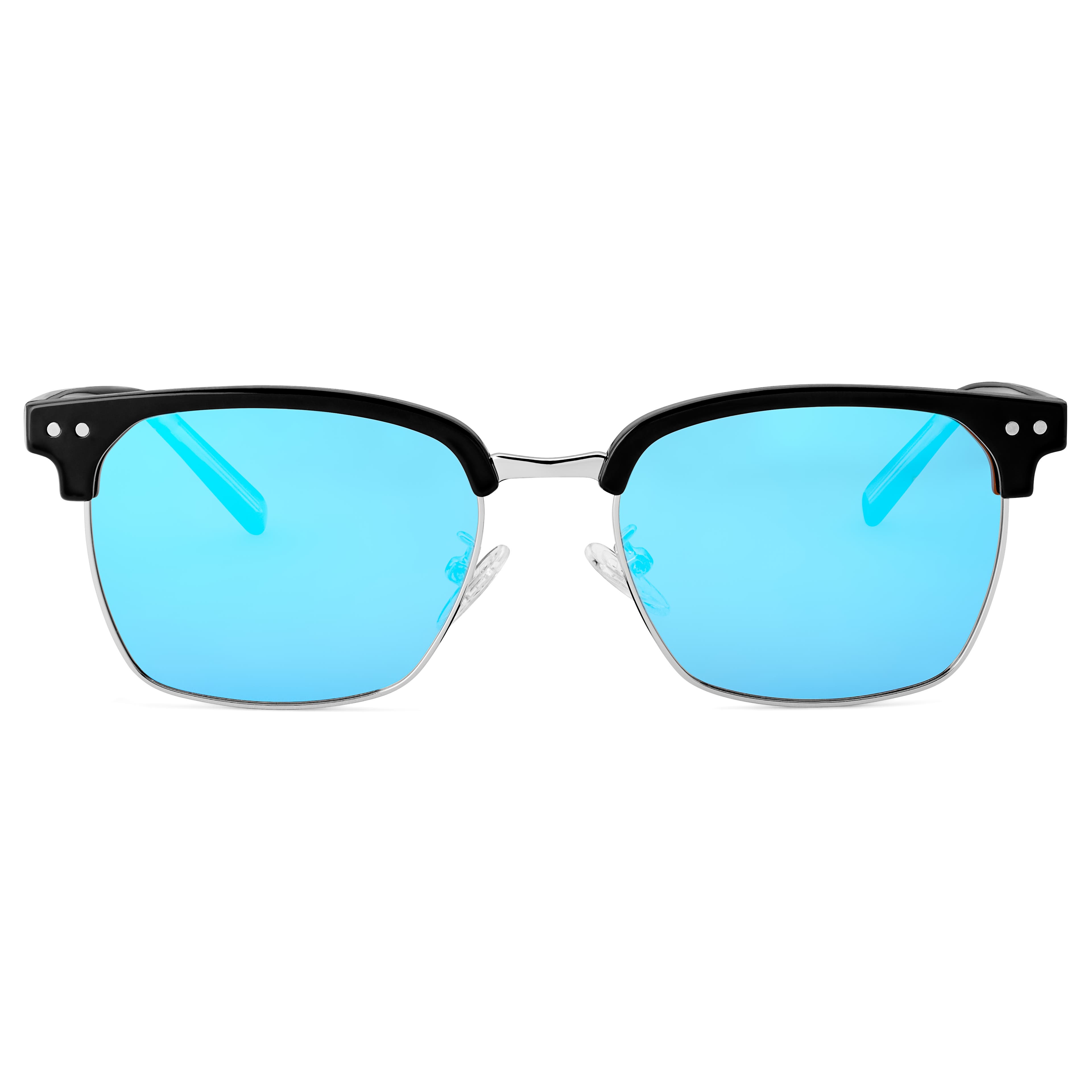 Čierne a modré polarizačné slnečné okuliare v štýle browline