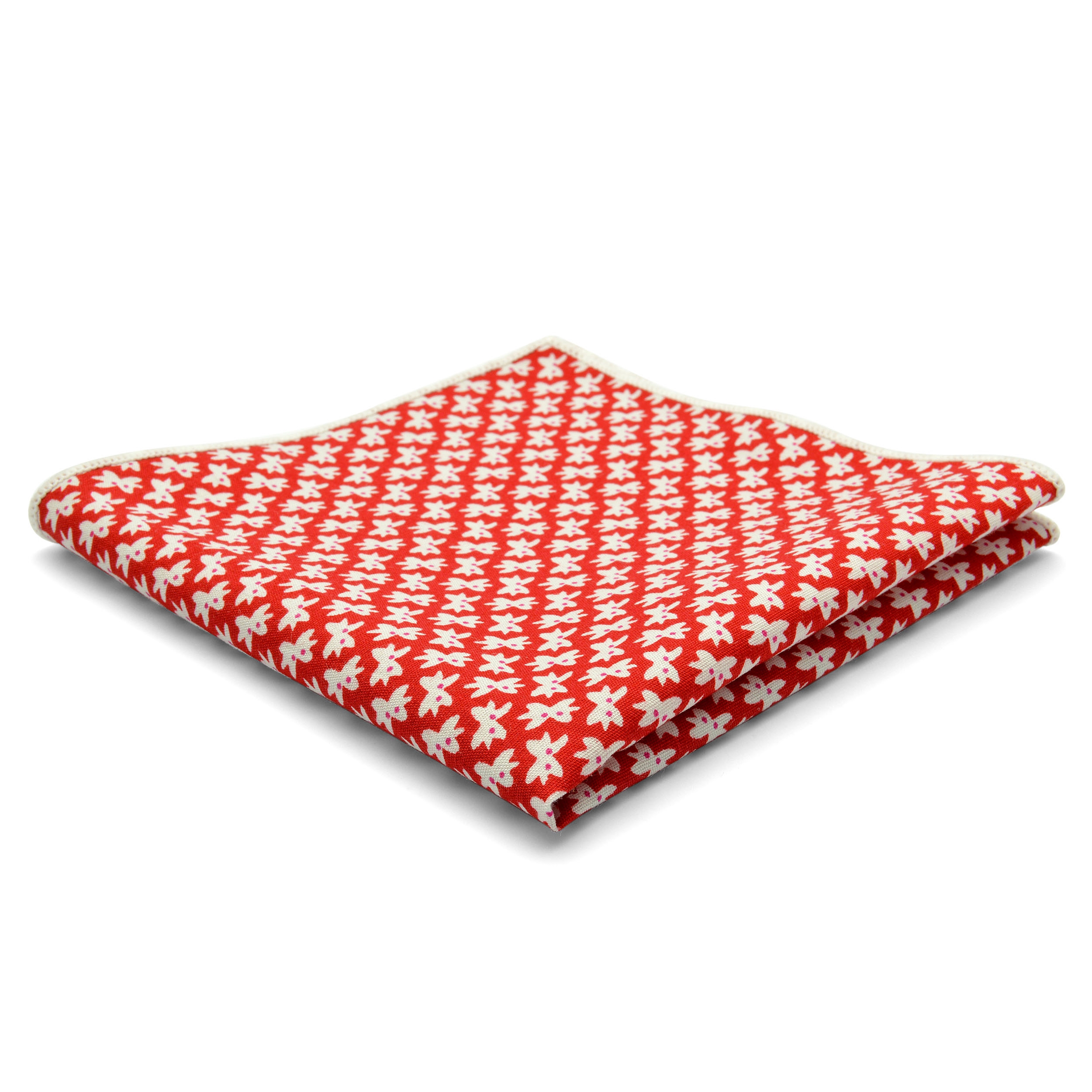 Red Bow Design Cotton Pocket Square - 1