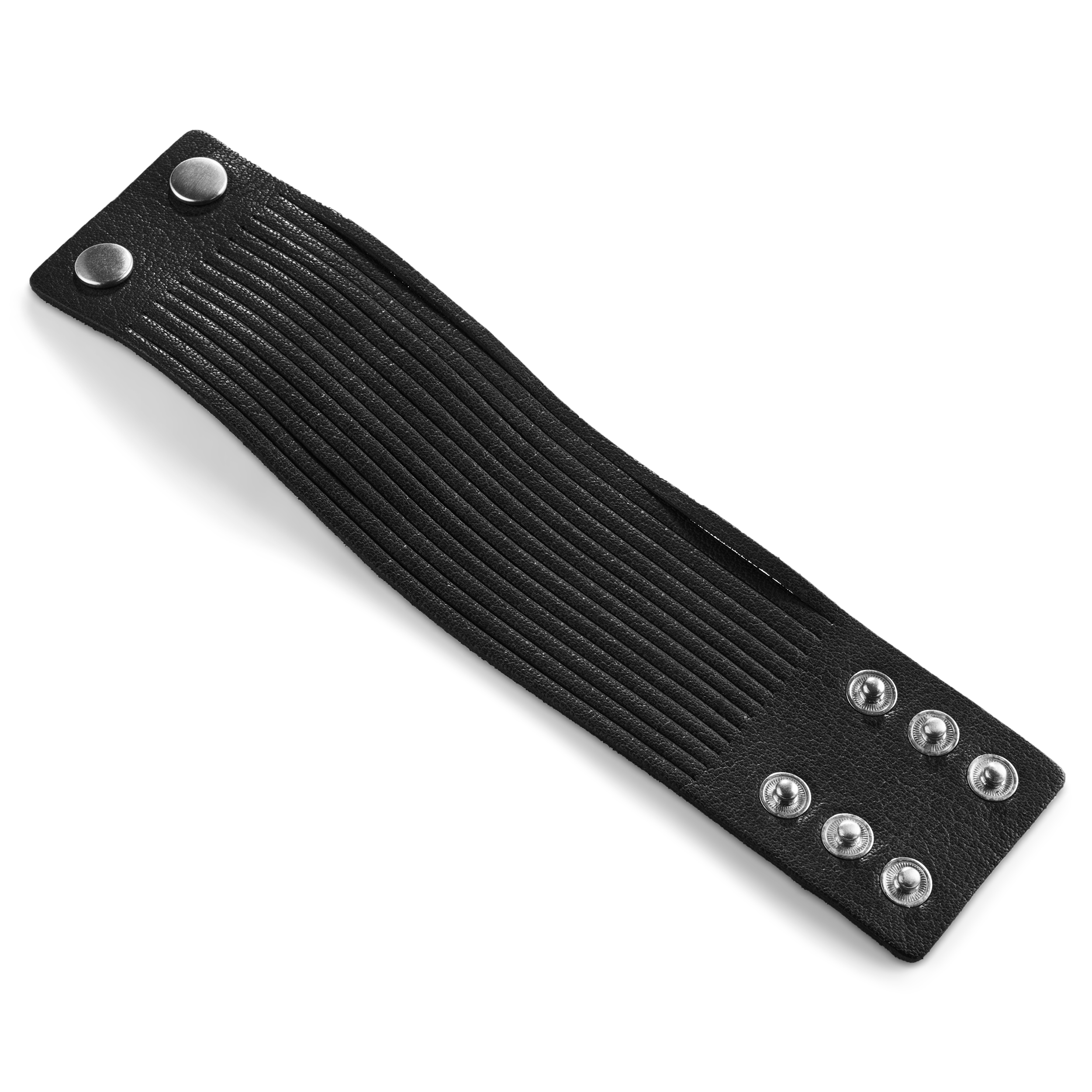 Gladius | Schwarzer Schnitt Vollnarben-Büffelleder-Armband - 6