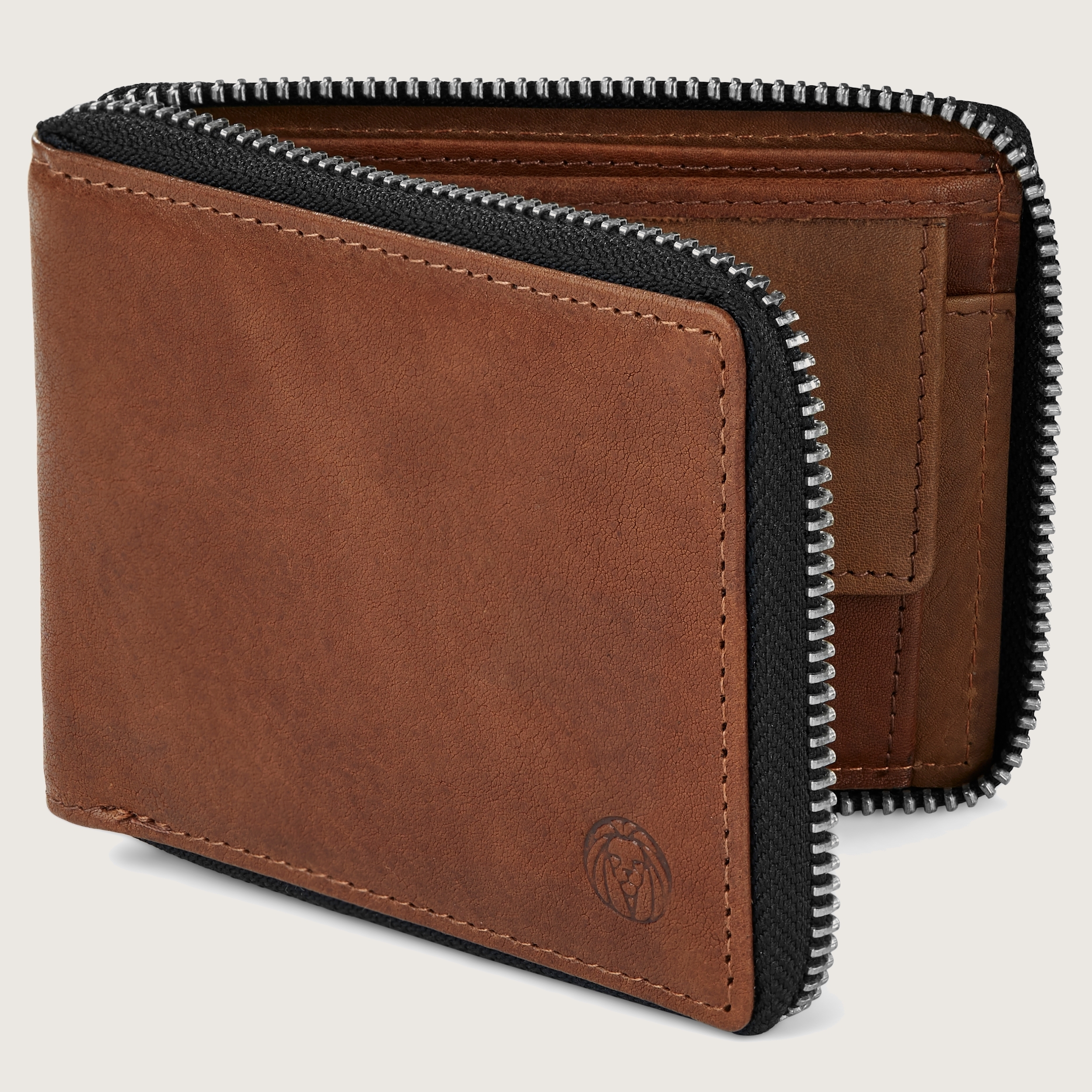 Zip-Lined Tan RFID Leather Wallet | In stock! | Lucleon
