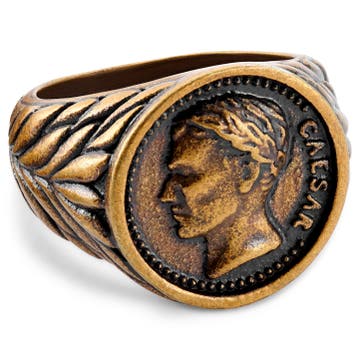 Obelius | Anillo de sello vintage con moneda César en tono dorado
