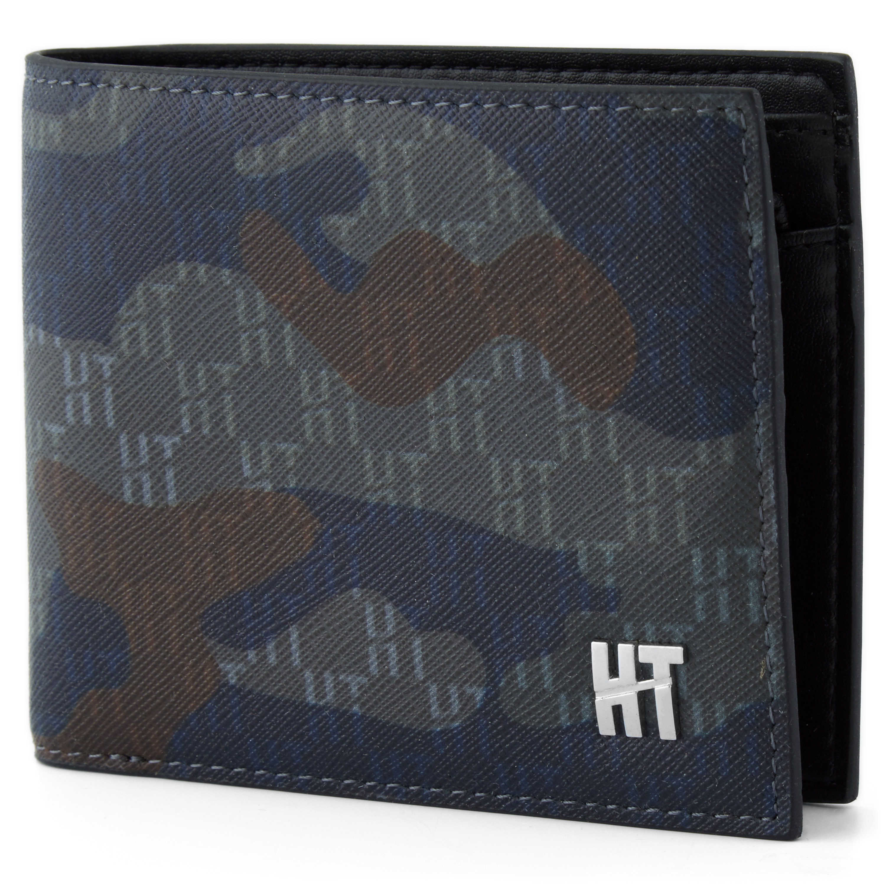 Zwarte Kleine Portemonnee met Blauw en Bruin Camouflagepatroon - 1